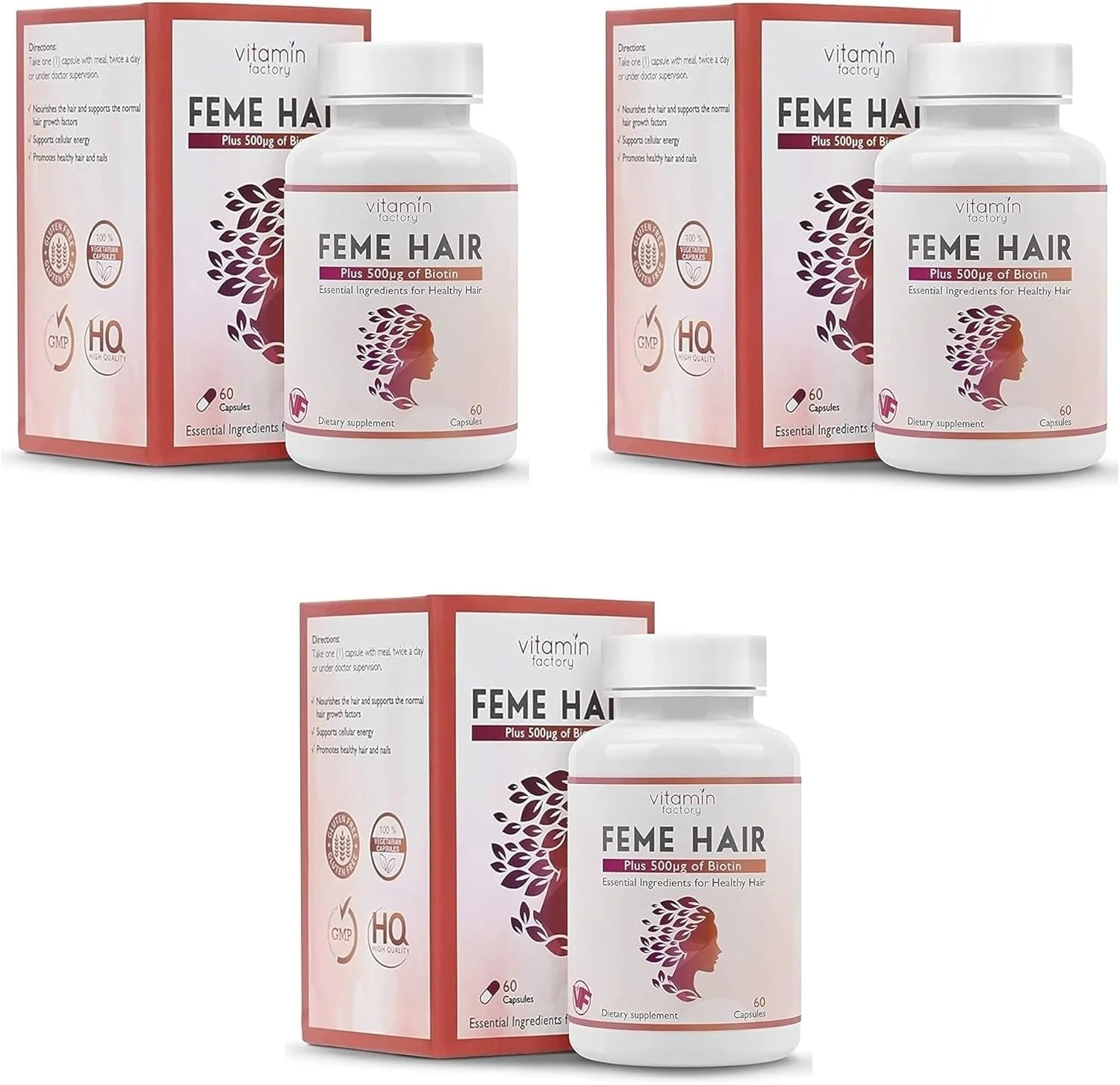 مکمل رشد مو Feme – فرمول پیشرفته با بیوتین، آهن، روی و آمینو اسیدها برای موهای قوی تر، ضخیم تر و پوست سر تغذیه شده – بسته 3 ماهه