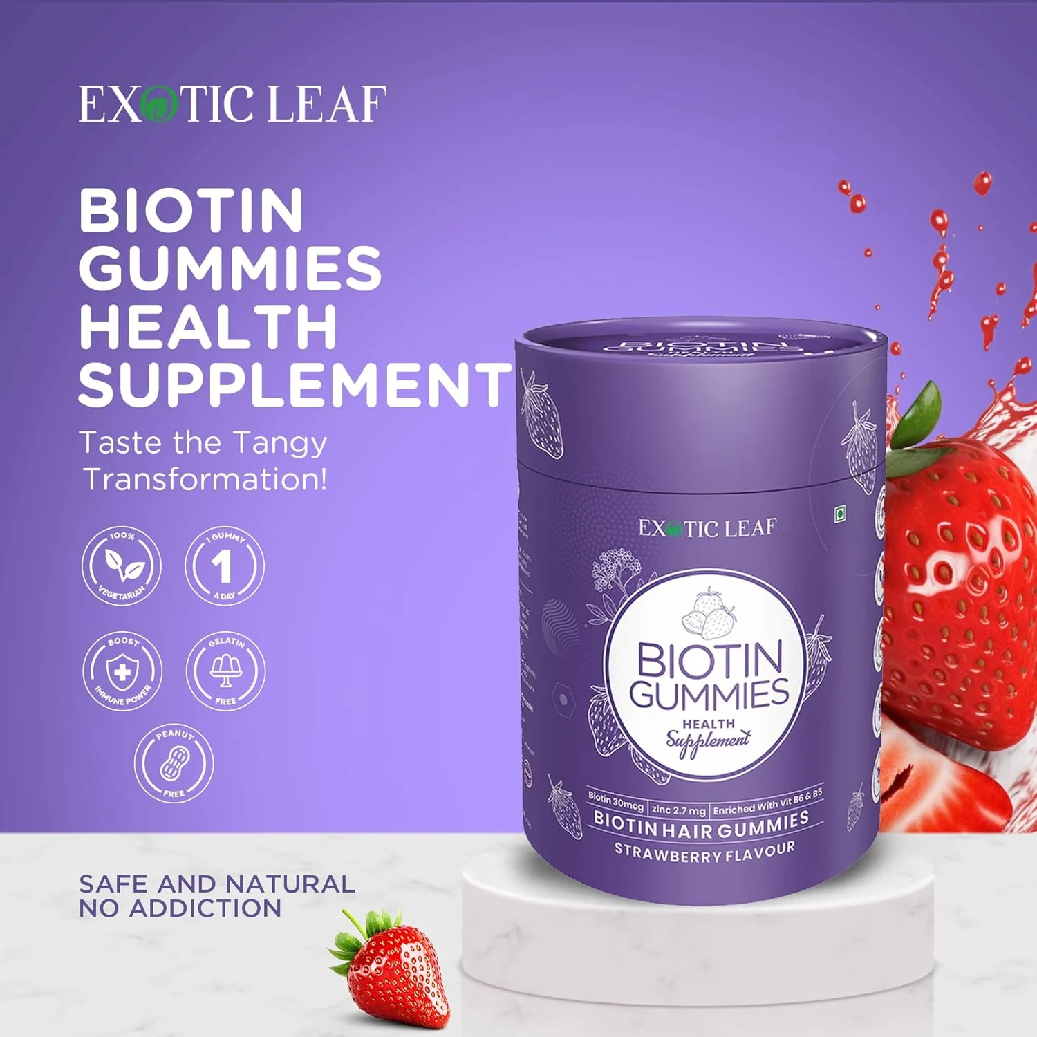 پاستیل مو اگزوتیک لیف حاوی بیوتین، 60 عدد، برای موهای قوی و درخشان، پوست شفاف، غنی شده با بیوتین، زینک، فولیک اسید، ویتامین B6، بدون گلوتن و ژلاتین - بسته 1 عددی پاستیل مو اگزوتیک لیف حاوی بیوتین، 60 عدد، برای موهای قوی و درخشان، پوست شفاف، غنی شده با بیوتین، زینک، فولیک اسید، ویتامین B6، بدون گلوتن و ژلاتین - بسته 1 عددی