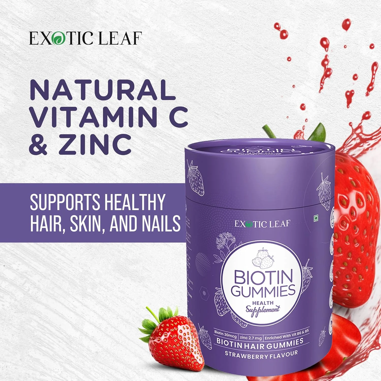 پاستیل مو اگزوتیک لیف حاوی بیوتین، 60 عدد، برای موهای قوی و درخشان، پوست شفاف، غنی شده با بیوتین، زینک، فولیک اسید، ویتامین B6، بدون گلوتن و ژلاتین - بسته 1 عددی پاستیل مو اگزوتیک لیف حاوی بیوتین، 60 عدد، برای موهای قوی و درخشان، پوست شفاف، غنی شده با بیوتین، زینک، فولیک اسید، ویتامین B6، بدون گلوتن و ژلاتین - بسته 1 عددی