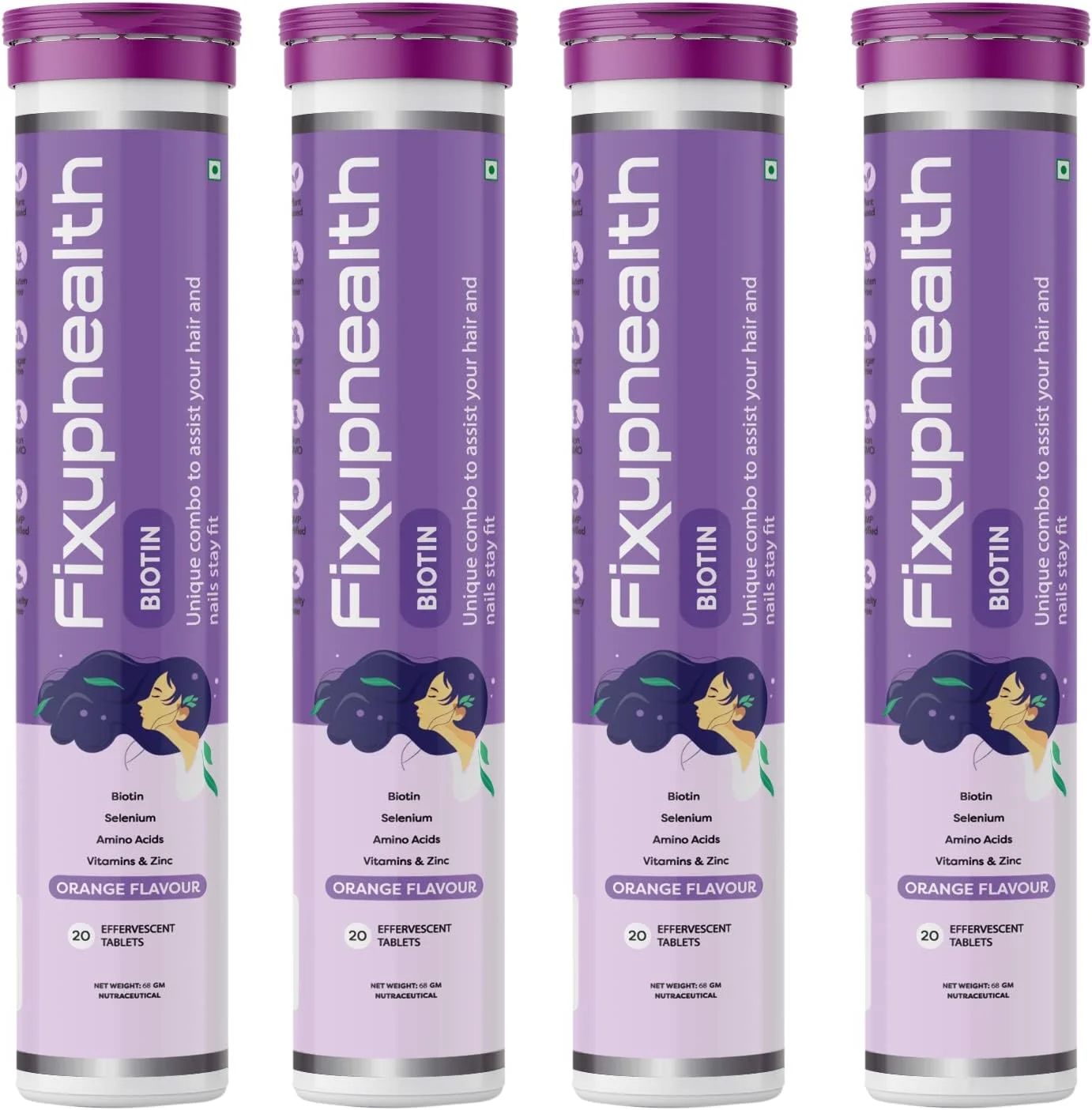 قرص جوشان بیوتین FIXUPHEALTH، سلنیوم، آمینو اسیدها، روی و ویتامین ها برای موهای قوی، ناخن های شکننده و پوست بهتر با طعم پرتقال - (20 قرص، بسته 4 عددی) قرص جوشان بیوتین FIXUPHEALTH، سلنیوم، آمینو اسیدها، روی و ویتامین ها برای موهای قوی، ناخن های شکننده و پوست بهتر با طعم پرتقال - (20 قرص، بسته 4 عددی)