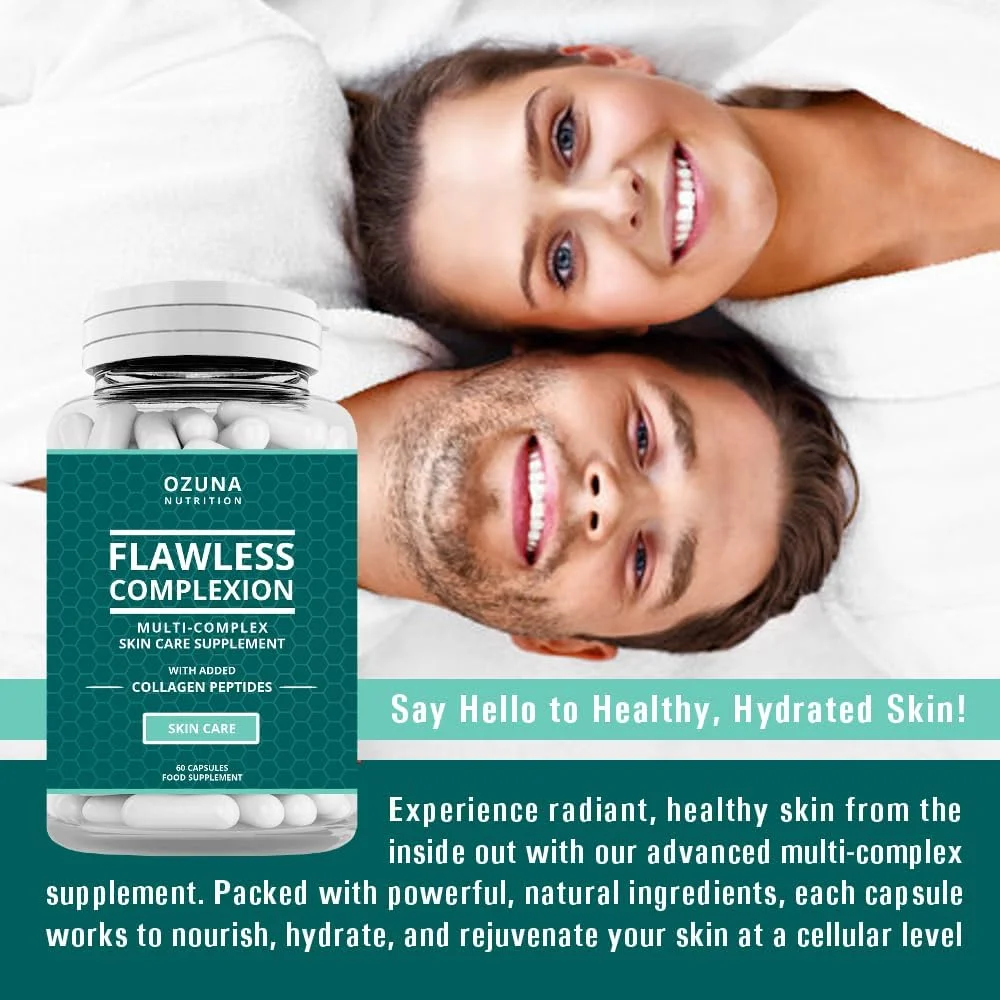 مکمل پوست شفاف و بی نقص - درخشندگی پوست | کپسول های چندگانه با پپتیدهای کلاژن | برای زنان و مردان | تامین یک ماهه