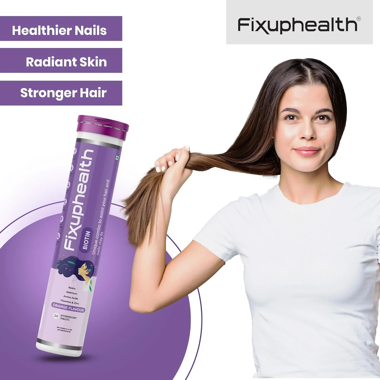 قرص جوشان بیوتین FIXUPHEALTH، سلنیوم، آمینو اسیدها، روی و ویتامین ها برای موهای قوی، ناخن های شکننده و پوست بهتر با طعم پرتقال - (20 قرص، بسته 4 عددی) قرص جوشان بیوتین FIXUPHEALTH، سلنیوم، آمینو اسیدها، روی و ویتامین ها برای موهای قوی، ناخن های شکننده و پوست بهتر با طعم پرتقال - (20 قرص، بسته 4 عددی)