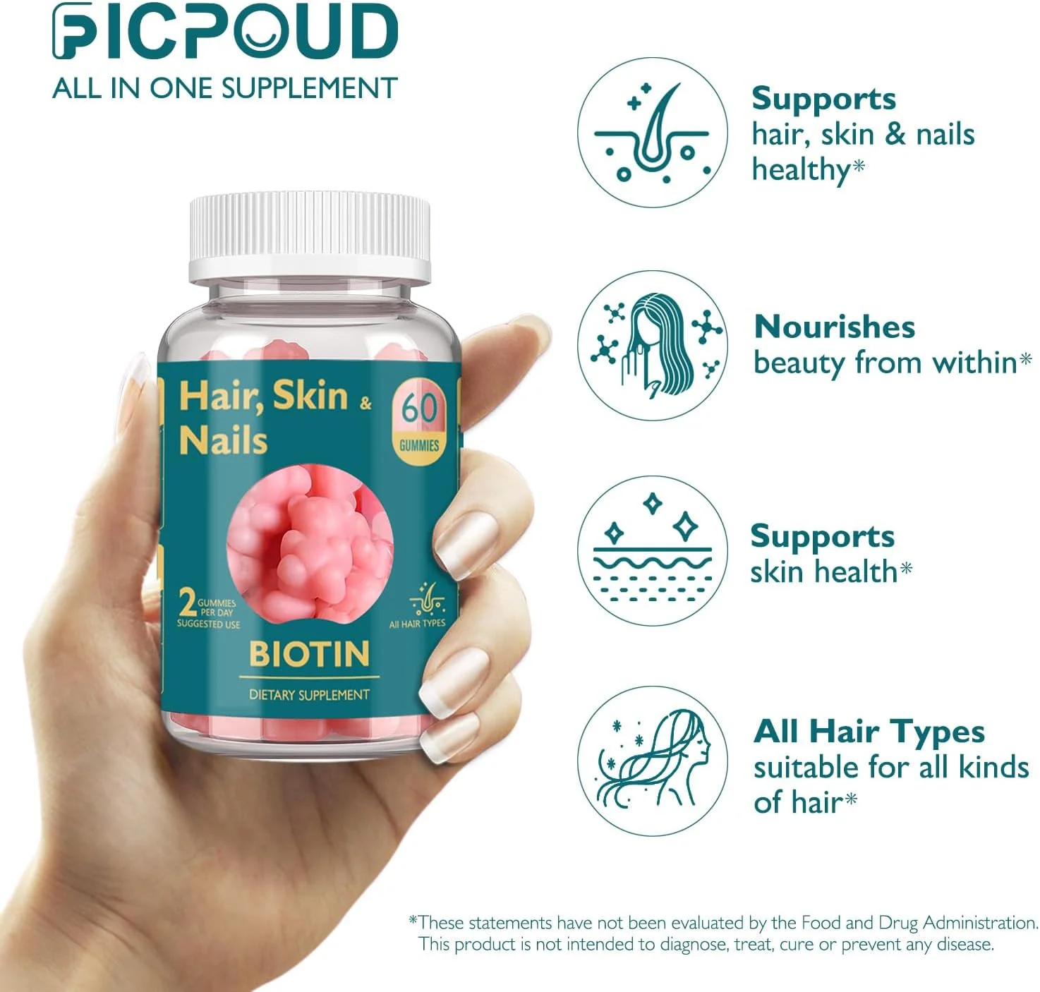 پاستیل بیوتین Ficpoud، پشتیبانی از سلامت مو، پوست و ناخن، ویتامین های گیاهی برای زنان و مردان، پشتیبانی از رشد مو و ناخن های قوی تر، پوست سالم، 30 روزه پاستیل بیوتین Ficpoud، پشتیبانی از سلامت مو، پوست و ناخن، ویتامین های گیاهی برای زنان و مردان، پشتیبانی از رشد مو و ناخن های قوی تر، پوست سالم، 30 روزه