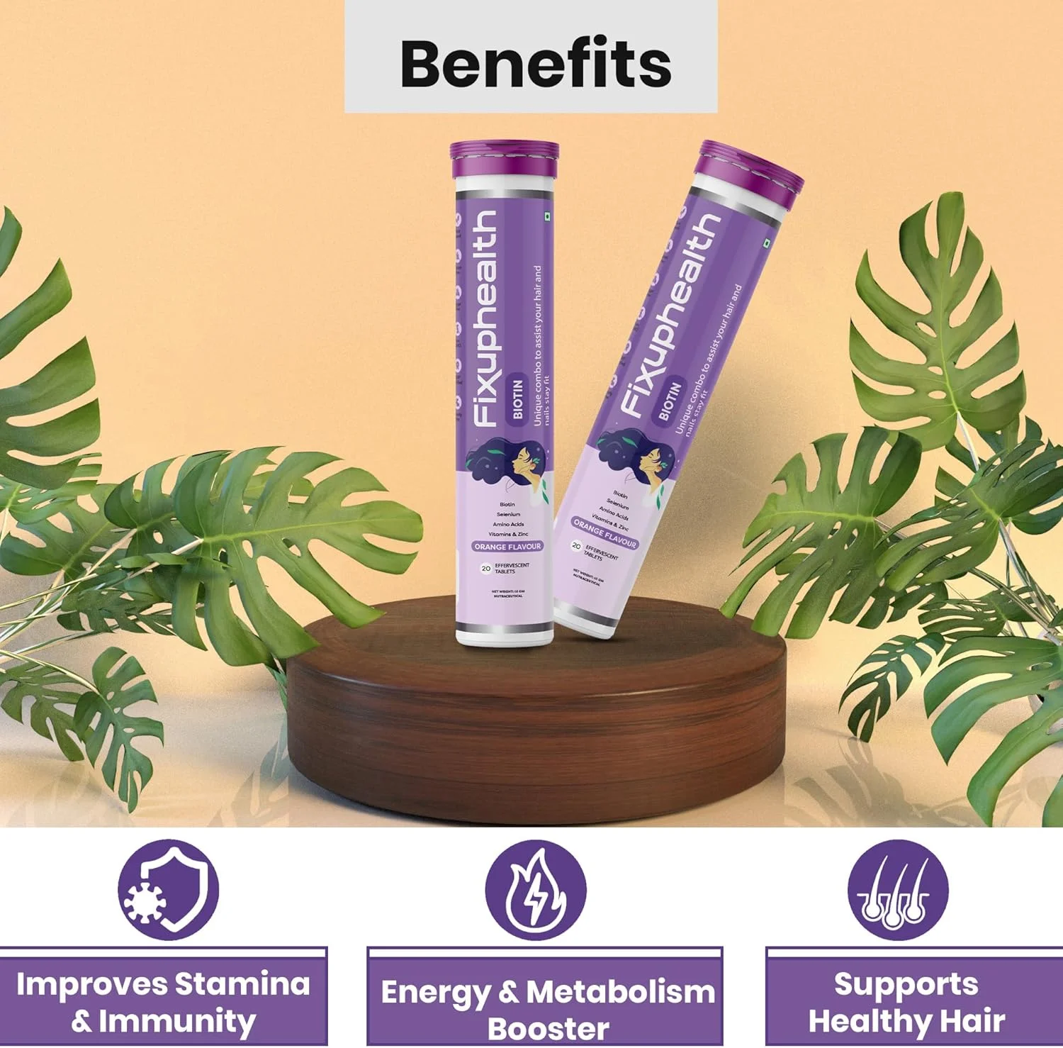 قرص جوشان بیوتین FIXUPHEALTH، سلنیوم، آمینو اسیدها، روی و ویتامین ها برای موهای قوی، ناخن های شکننده و پوست بهتر با طعم پرتقال - (20 قرص، بسته 4 عددی) قرص جوشان بیوتین FIXUPHEALTH، سلنیوم، آمینو اسیدها، روی و ویتامین ها برای موهای قوی، ناخن های شکننده و پوست بهتر با طعم پرتقال - (20 قرص، بسته 4 عددی)