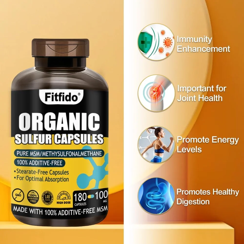 کپسول های MSM (180 عدد)، مکمل گوگرد ارگانیک خالص، مورد استفاده برای سلامت مفاصل و تندرستی عملکردی، مو، پوست، ناخن، بسته 1 بطری کپسول های MSM (180 عدد)، مکمل گوگرد ارگانیک خالص، مورد استفاده برای سلامت مفاصل و تندرستی عملکردی، مو، پوست، ناخن، بسته 1 بطری
