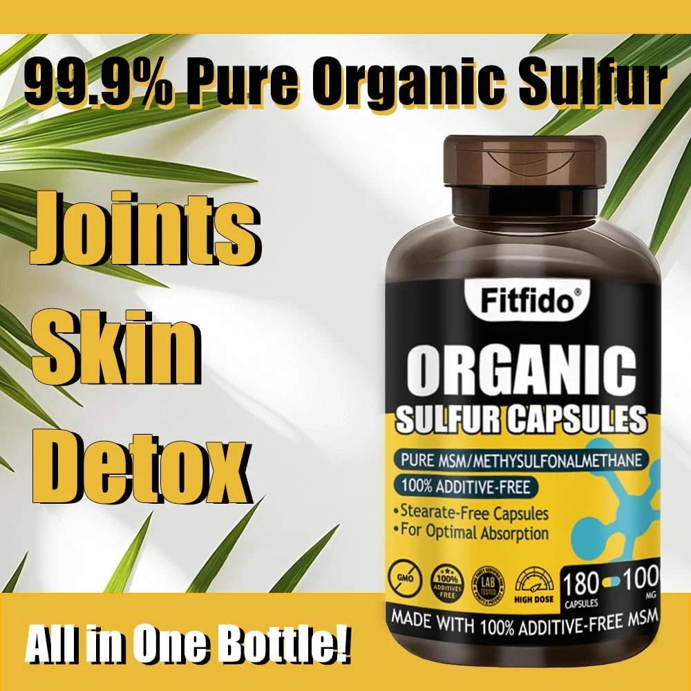 کپسول های MSM (180 عدد)، مکمل گوگرد ارگانیک خالص، مورد استفاده برای سلامت مفاصل و تندرستی عملکردی، مو، پوست، ناخن، بسته 1 بطری کپسول های MSM (180 عدد)، مکمل گوگرد ارگانیک خالص، مورد استفاده برای سلامت مفاصل و تندرستی عملکردی، مو، پوست، ناخن، بسته 1 بطری