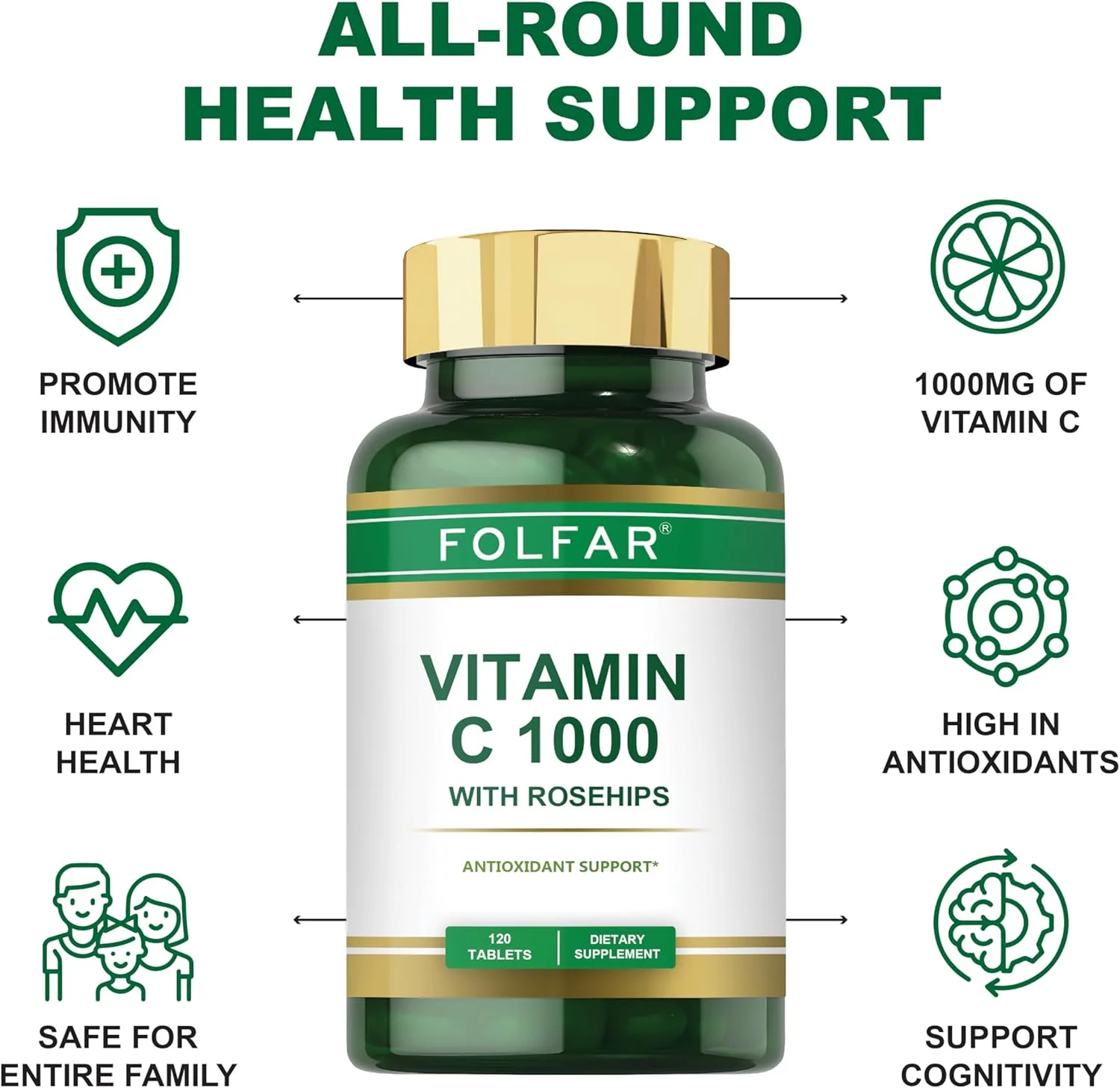 ویتامین C - 1000 میلی گرم (120 قرص) با گل رز | محافظت آنتی اکسیدانی، تقویت سیستم ایمنی و پشتیبانی از سلامت پوست | مکمل اسید آسکوربیک برای 120 روز | غیر GMO، بدون گلوتن