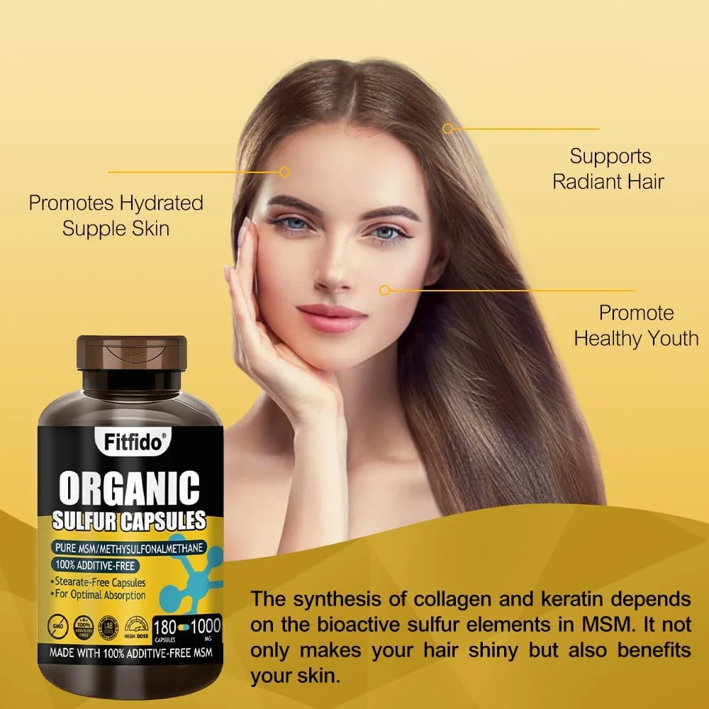 کپسول های MSM (180 عدد)، مکمل گوگرد ارگانیک خالص، مورد استفاده برای سلامت مفاصل و تندرستی عملکردی، مو، پوست، ناخن، بسته 1 بطری کپسول های MSM (180 عدد)، مکمل گوگرد ارگانیک خالص، مورد استفاده برای سلامت مفاصل و تندرستی عملکردی، مو، پوست، ناخن، بسته 1 بطری