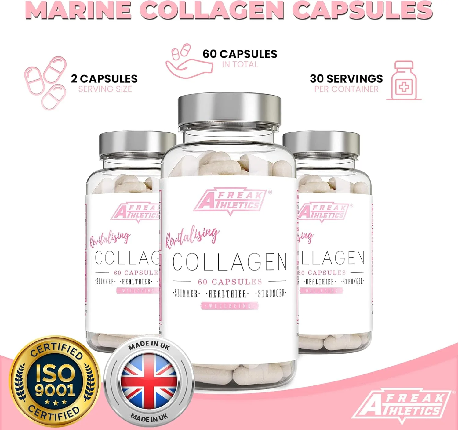 کلاژن فریک اتلتیکس - قرص کلاژن دریایی هیدرولیز شده - مکمل قوی برای سلامت پوست، مو و مفاصل - کپسول کلاژن دریایی خالص 60 عدد 300 میلی گرمی - ساخت انگلستان