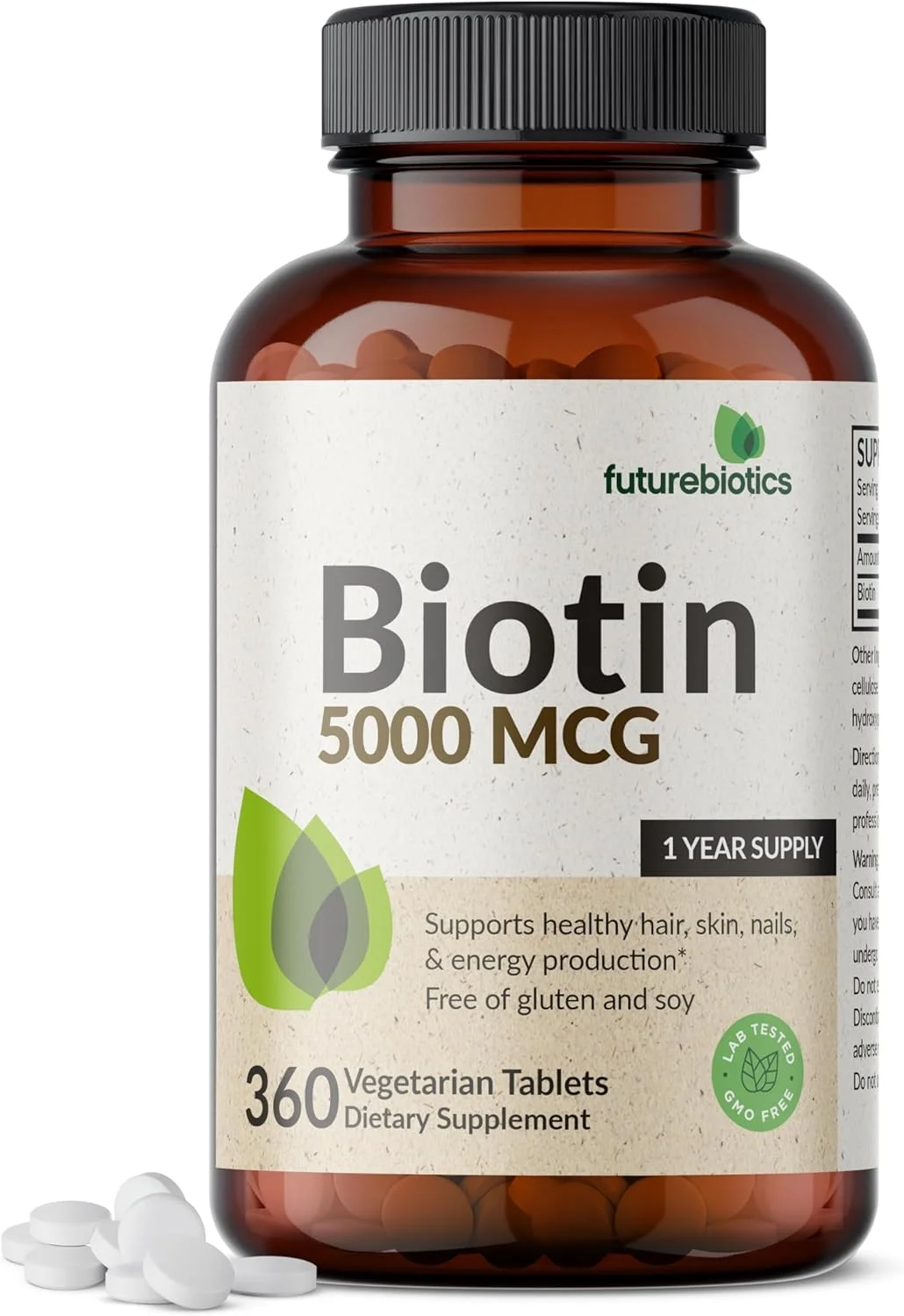 بیوتین 5000 میکروگرم Futurebiotics، پشتیبانی از سلامت مو، پوست، ناخن و تولید انرژی، غیر تراریخته، 360 قرص گیاهی (تامین یک ساله) بیوتین 5000 میکروگرم Futurebiotics، پشتیبانی از سلامت مو، پوست، ناخن و تولید انرژی، غیر تراریخته، 360 قرص گیاهی (تامین یک ساله)