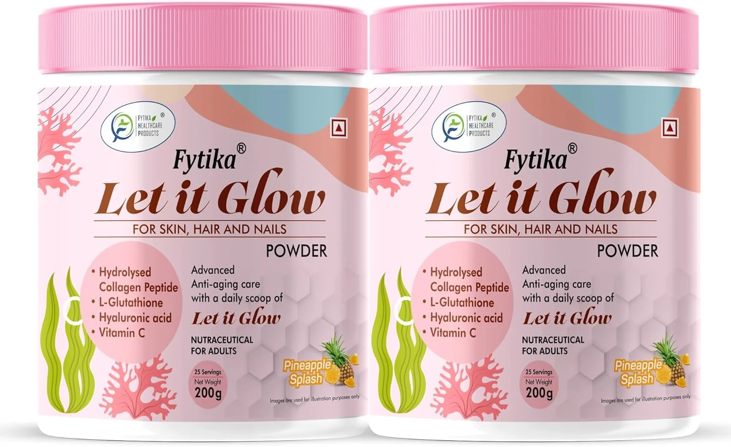 پودر مکمل کلاژن درخشان کننده پوست فیتیکا هلثکر برای آقایان و بانوان | ال-گلوتاتیون، ویتامین C، عصاره سبانیا آگاتی | تقویت سلامت پوست، مو و ناخن (آناناس، بسته 2 عددی)