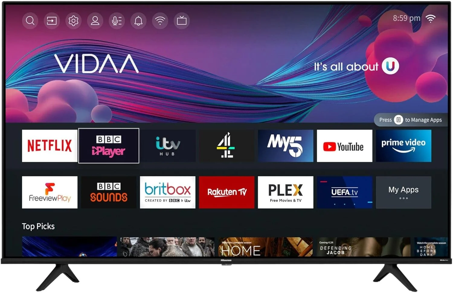 تلویزیون هوشمند 55 اینچ هایسنس 4K UHD (مدل 2021) با Dolby Vision HDR، DTS Virtual X، یوتیوب، نتفلیکس، Freeview Play، بلوتوث و وای فای (نسخه بین المللی)