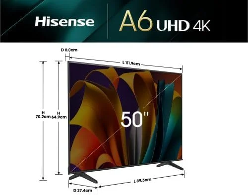 تلویزیون هوشمند 4K UHD هایسنس مدل 50A62NS سایز 50 اینچ (مدل 2024)