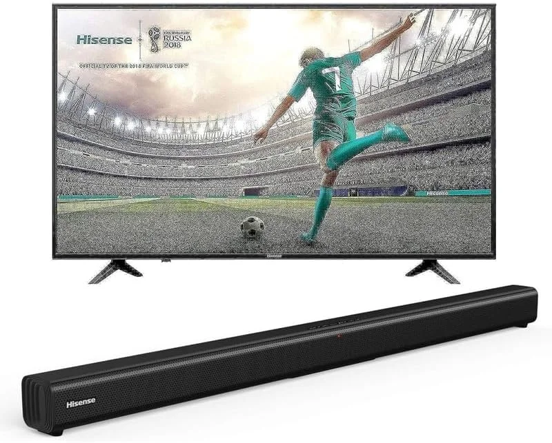 تلویزیون هوشمند 55 اینچ هایسنس 4K UHD، Dolby Vision HDR، DTS Virtual X، الکسا، بلوتوث، وای فای، مدل 55A61GTUK، به همراه ساندبار HS205 2.0 کاناله، 60 وات، Roku TV Ready، بلوتوث، HDMI، 3 حالت EQ
