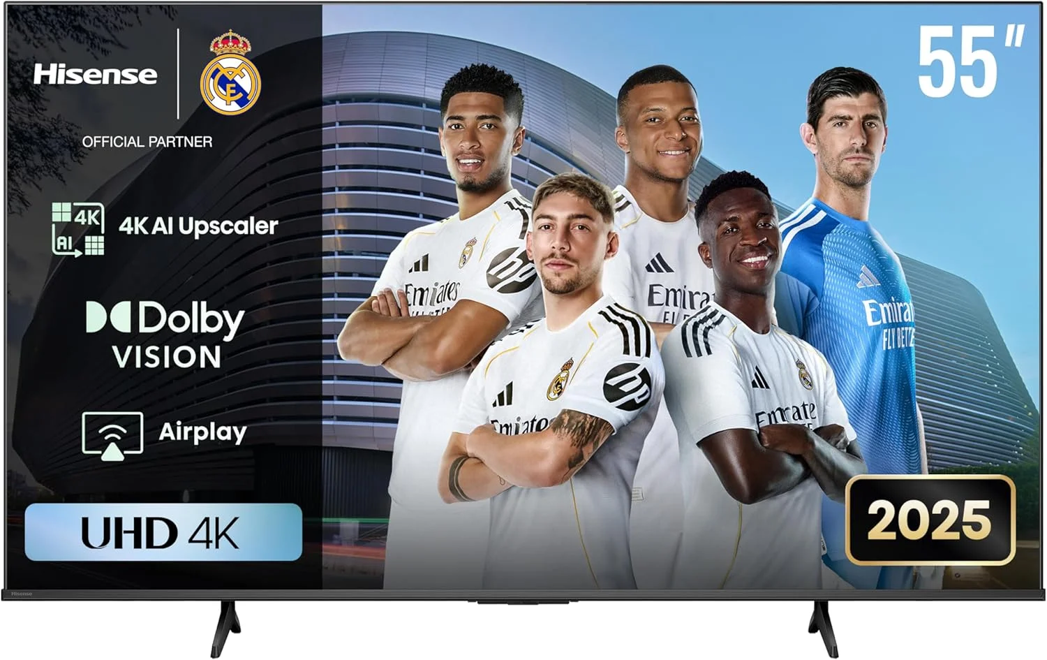 تلویزیون هوشمند 55 اینچ هایسنس UHD 4K مدل E6Q با Dolby Vision، ارتقاء دهنده AI 4K، گیمینگ در Dolby، حرکت روان با MEMC، AI Sports، اشتراک گذاری به تلویزیون، یوتیوب، نتفلیکس، دیزنی پلاس، شاهد مدل 55E6Q (نسخه 2025 امارات)