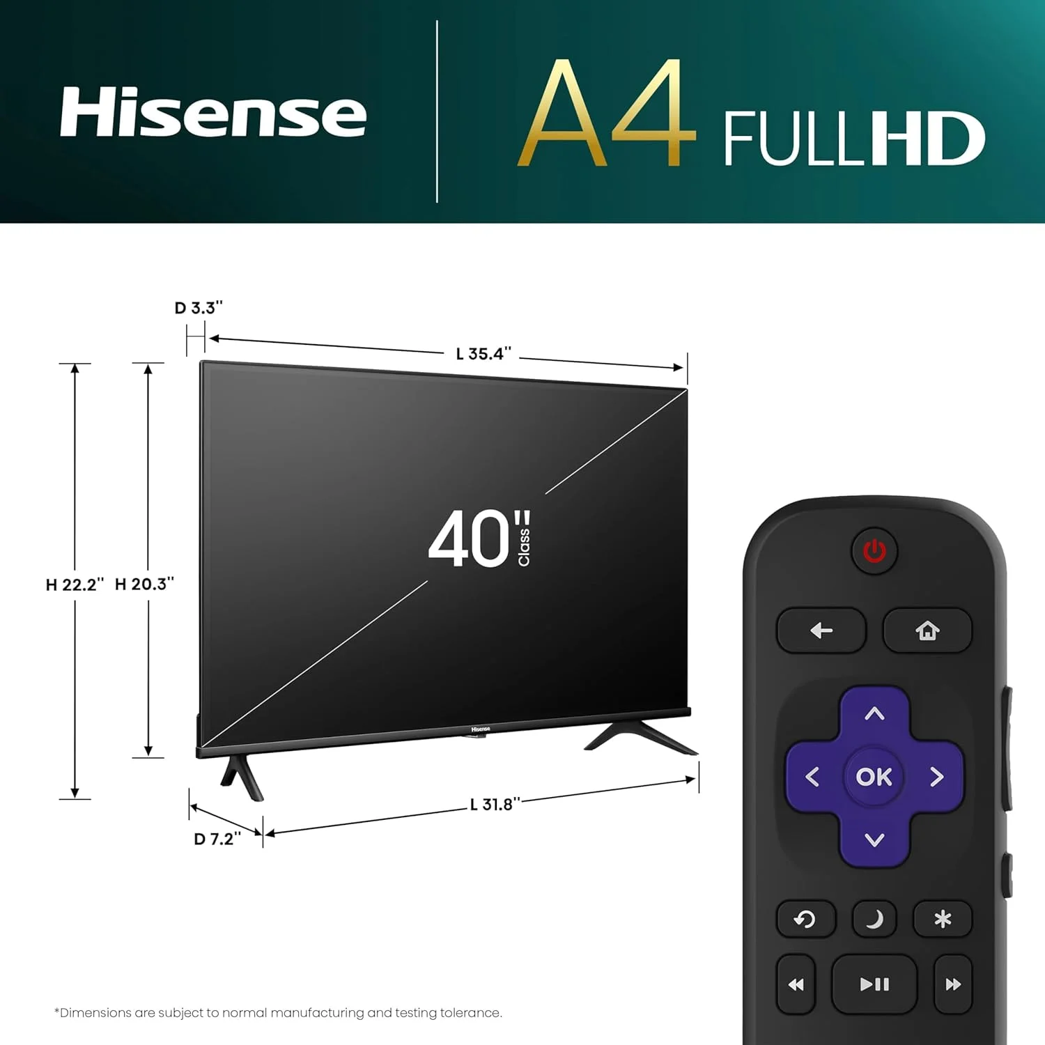 تلویزیون هوشمند 40 اینچی Hisense سری A4 با کیفیت FHD 1080p و سازگاری با Alexa (مدل 40A4NR، 2024) - Dolby Audio، طراحی باریک قاب، Google Assistant