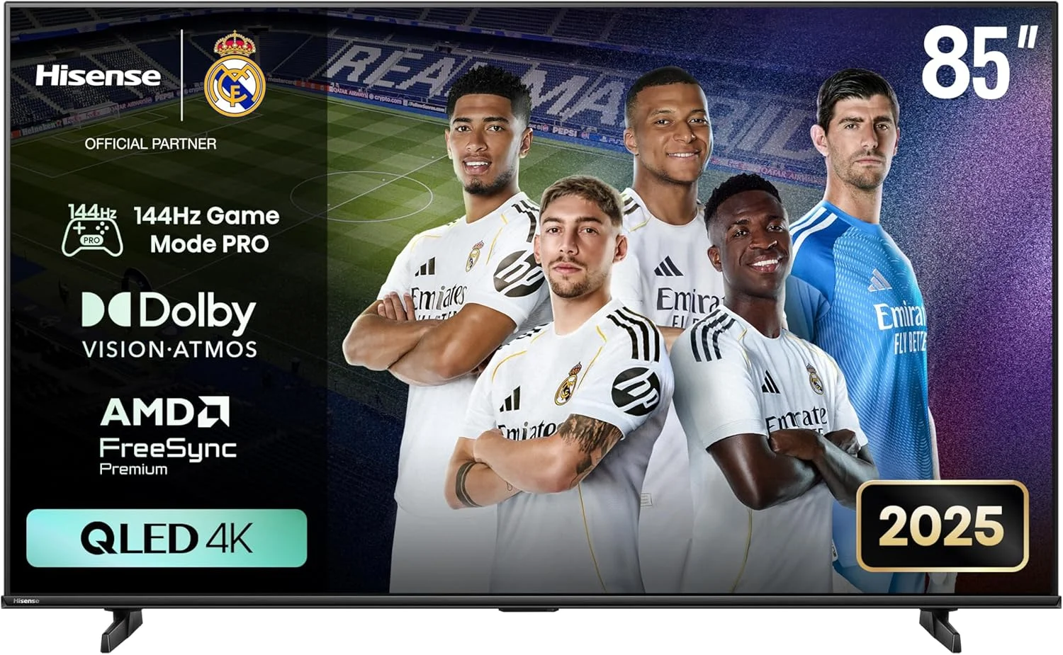 تلویزیون هوشمند 85 اینچ هایسنس QLED 144 هرتز مدل E8Q-Quantum Dot Colour، تصویر AI، Dolby Vision، Dolby Atmos، اشتراک گذاری به تلویزیون، کنترل صوتی، حالت فیلمساز، یوتیوب، نتفلیکس، دیزنی پلاس 85E8Q (نسخه 2025 امارات)