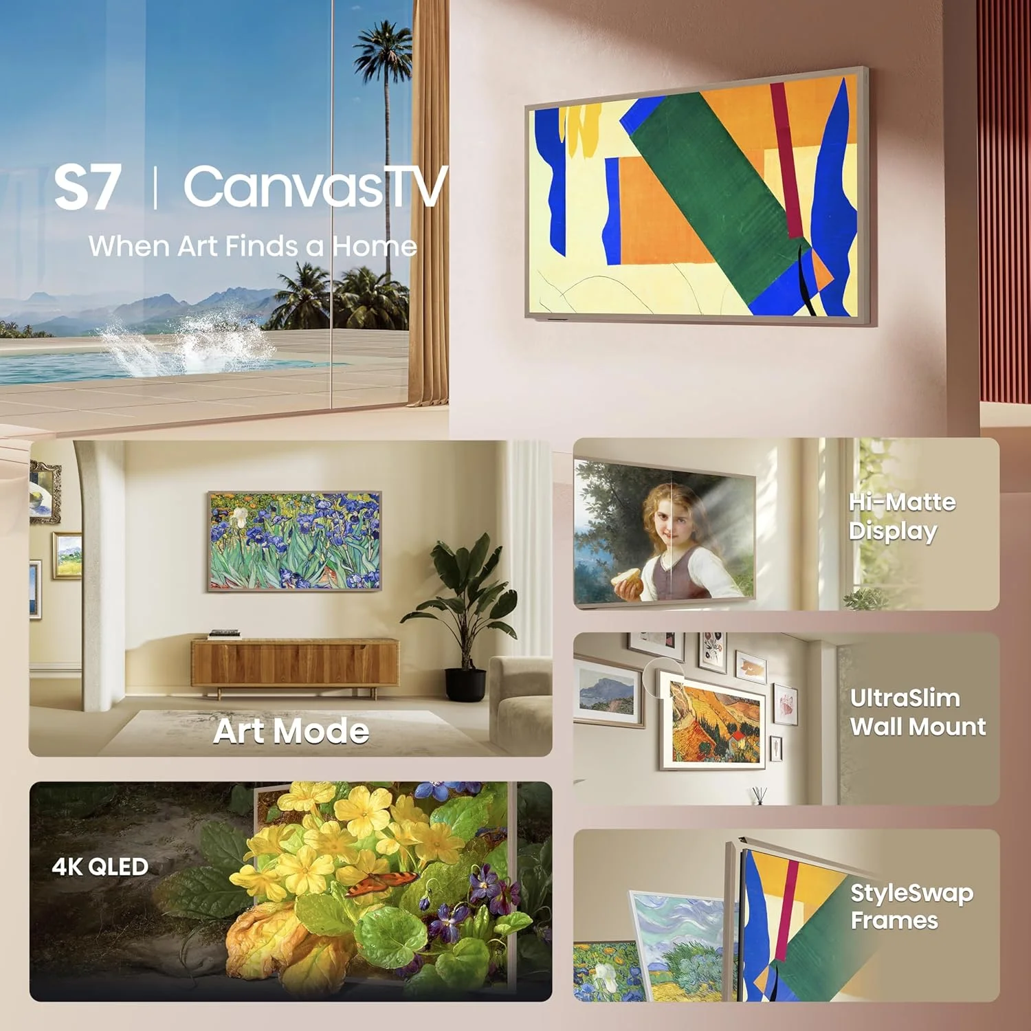 تلویزیون 55 اینچ هایسنس مدل 55S7N CanvasTV™ 4K QLED Google TV با حالت هنری، DTS Virtual:X، Dolby Vision/HDR10/HDR10+/HLG، نرخ نوسازی 144 هرتز، حالت بازی PRO و کنترل صوتی (بازسازی شده)