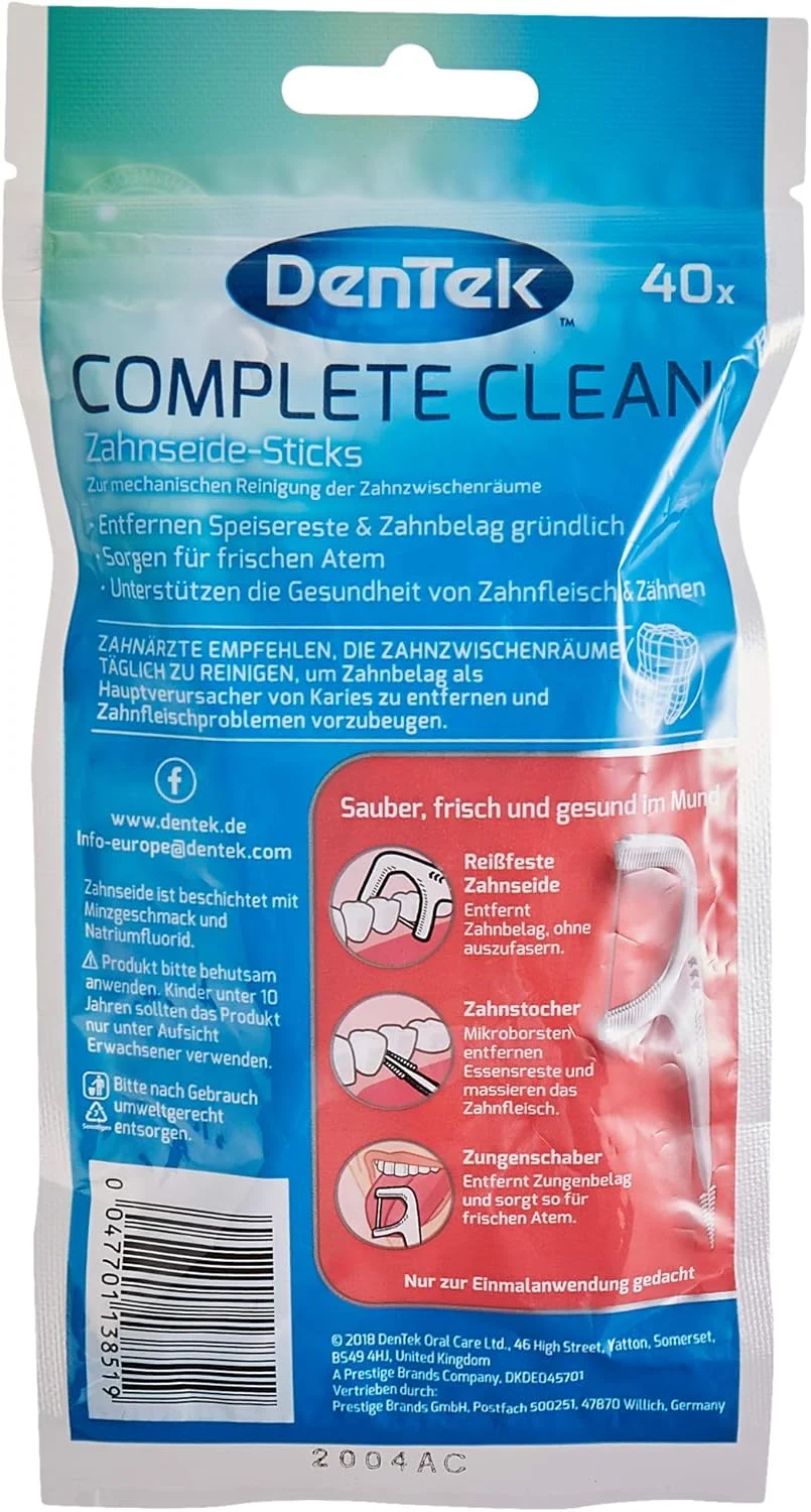 نخ دندان دسته دار دنتک مدل Complete Clean بسته 40 عددی