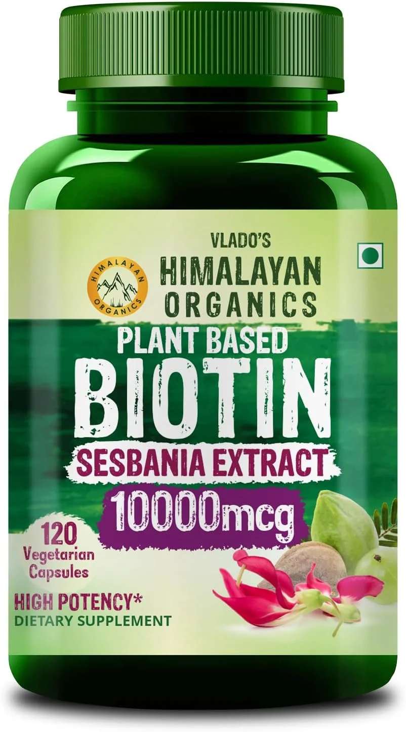 بیوتین گیاهی 10000 میکروگرم هیمالین ارگانیکس برای رشد موهای بلندتر | مکمل برای پوست درخشان و ناخن های بلندتر | برای آقایان و بانوان - 120 کپسول گیاهی