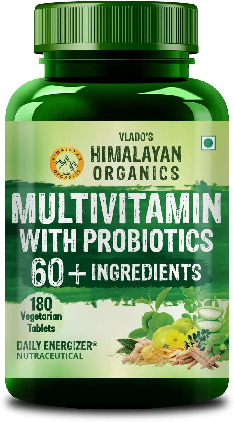 مولتی ویتامین ارگانیک هیمالیا با پروبیوتیک - مکمل 60 ماده مغذی برای آقایان و بانوان | ویتامین C، D، E، B3، B5، B12، زینک، منیزیم، گیلوی و بیوتین - 180 قرص گیاهی