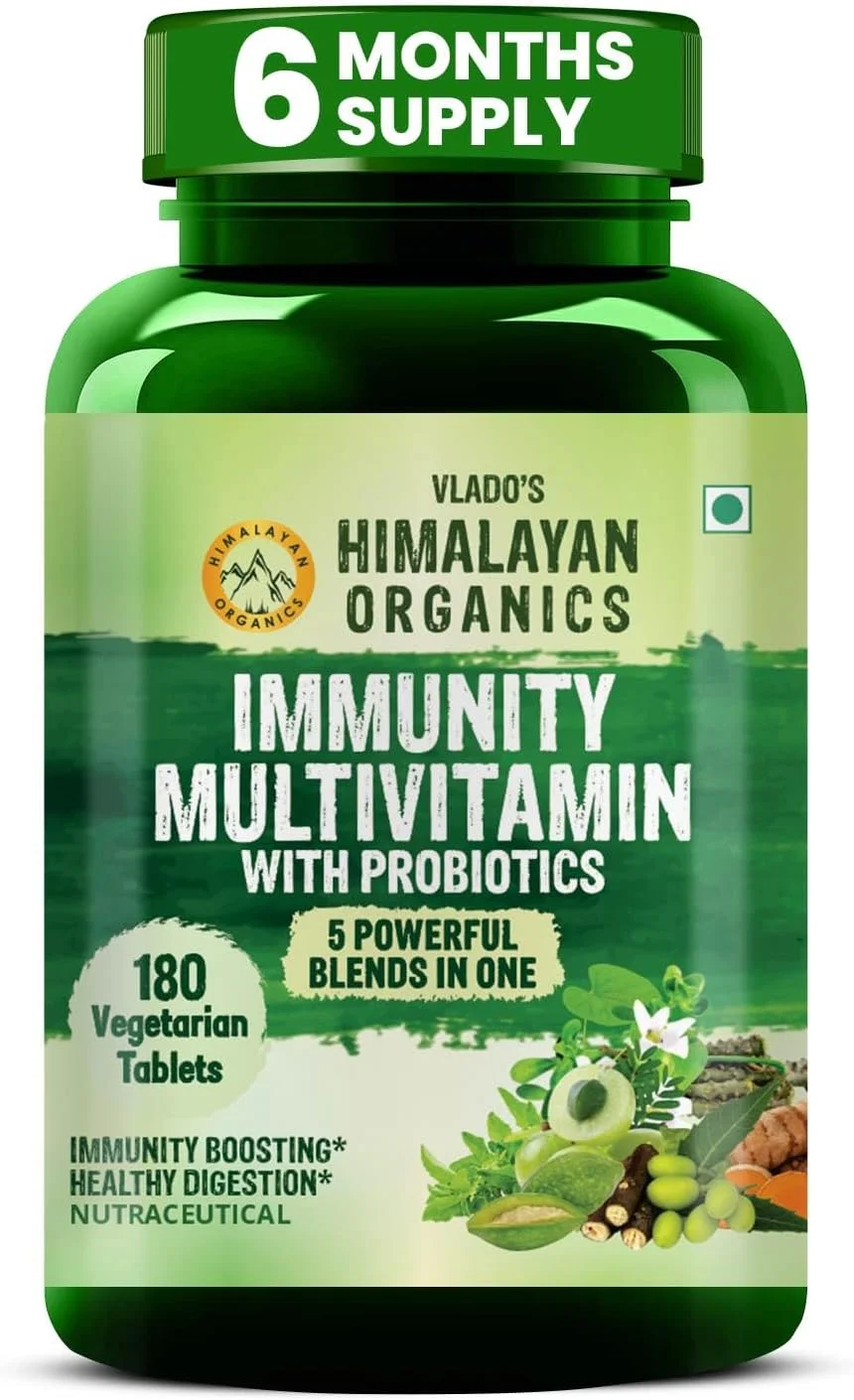 مولتی ویتامین ارگانیک هیمالیا با پروبیوتیک | B1,B2,B3,B5,B6,B12,A,E,k,D3,روی، گیلوی، کلسیم | افزایش انرژی | مناسب برای استخوان، مفاصل، مو و پوست - 180 قرص گیاهی