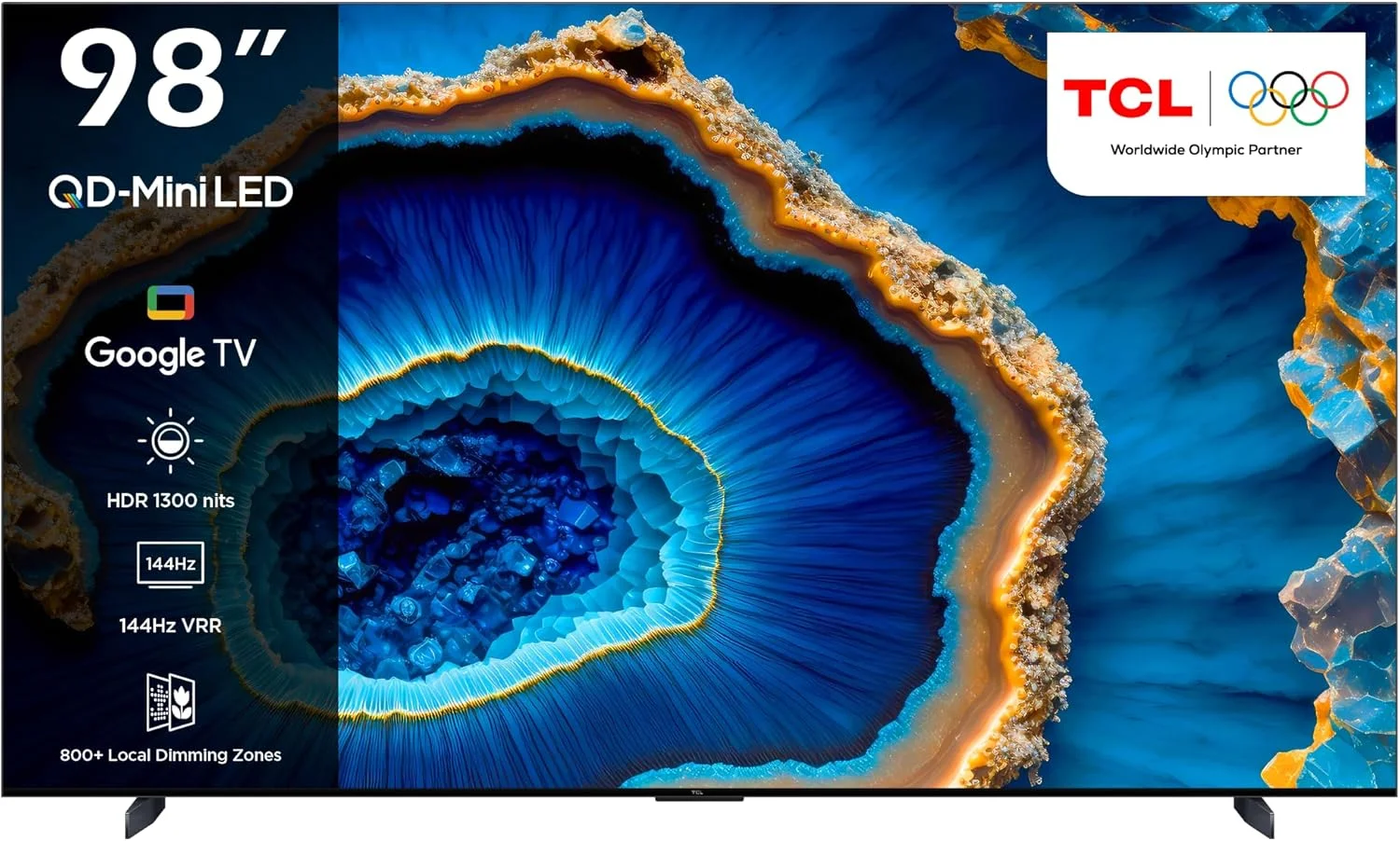 تلویزیون هوشمند 98 اینچی TCL 4K QD-Mini LED HDR Google TV مدل 98C755 با Game Master 2.0، Dolby Vision IQ-Atmos، روشنایی 1600 نیت، IMAX Enhanced و نرخ نوسازی 144 هرتز VRR (مدل 2023)، مشکی