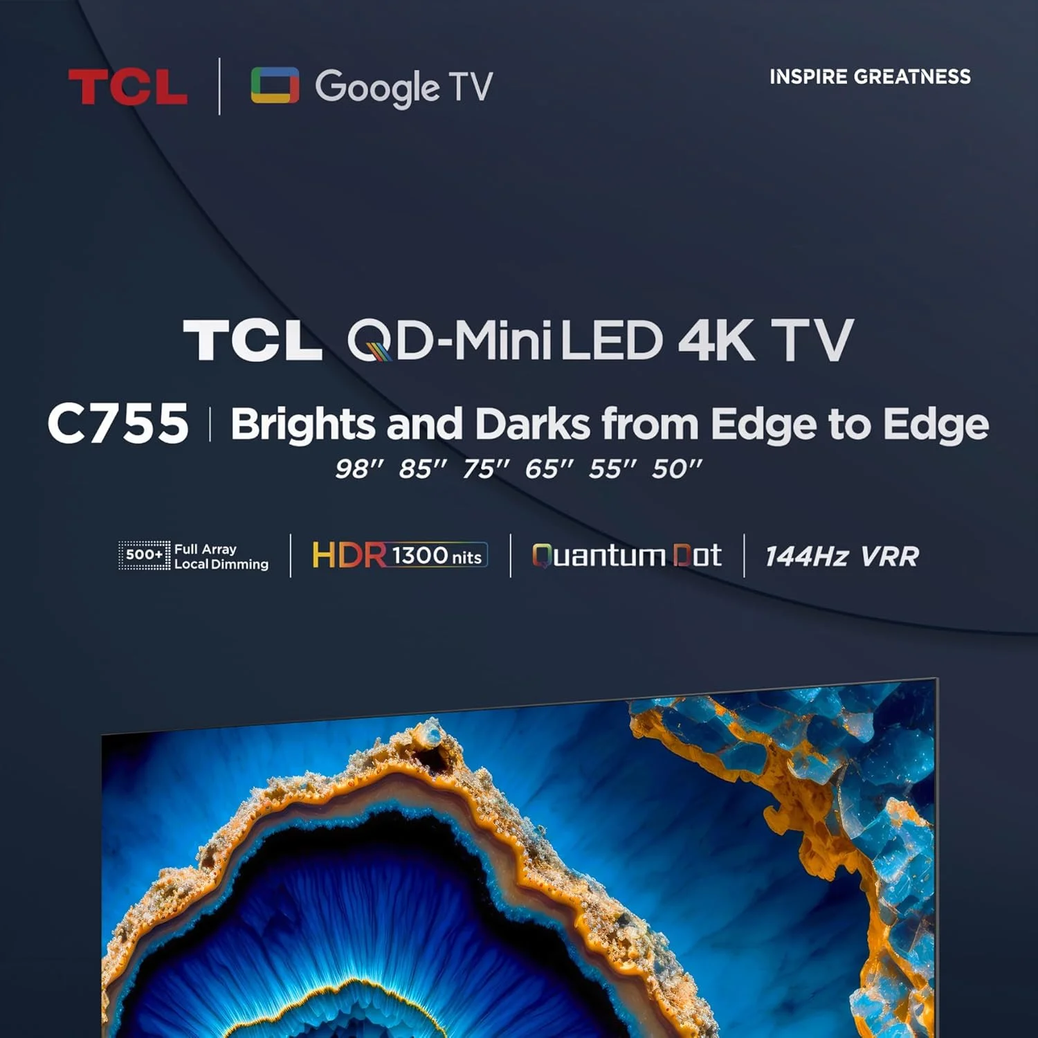 تلویزیون هوشمند 98 اینچی TCL 4K QD-Mini LED HDR Google TV مدل 98C755 با Game Master 2.0، Dolby Vision IQ-Atmos، روشنایی 1600 نیت، IMAX Enhanced و نرخ نوسازی 144 هرتز VRR (مدل 2023)، مشکی تلویزیون هوشمند 98 اینچی TCL 4K QD-Mini LED HDR Google TV مدل 98C755 با Game Master 2.0، Dolby Vision IQ-Atmos، روشنایی 1600 نیت، IMAX Enhanced و نرخ نوسازی 144 هرتز VRR (مدل 2023)، مشکی