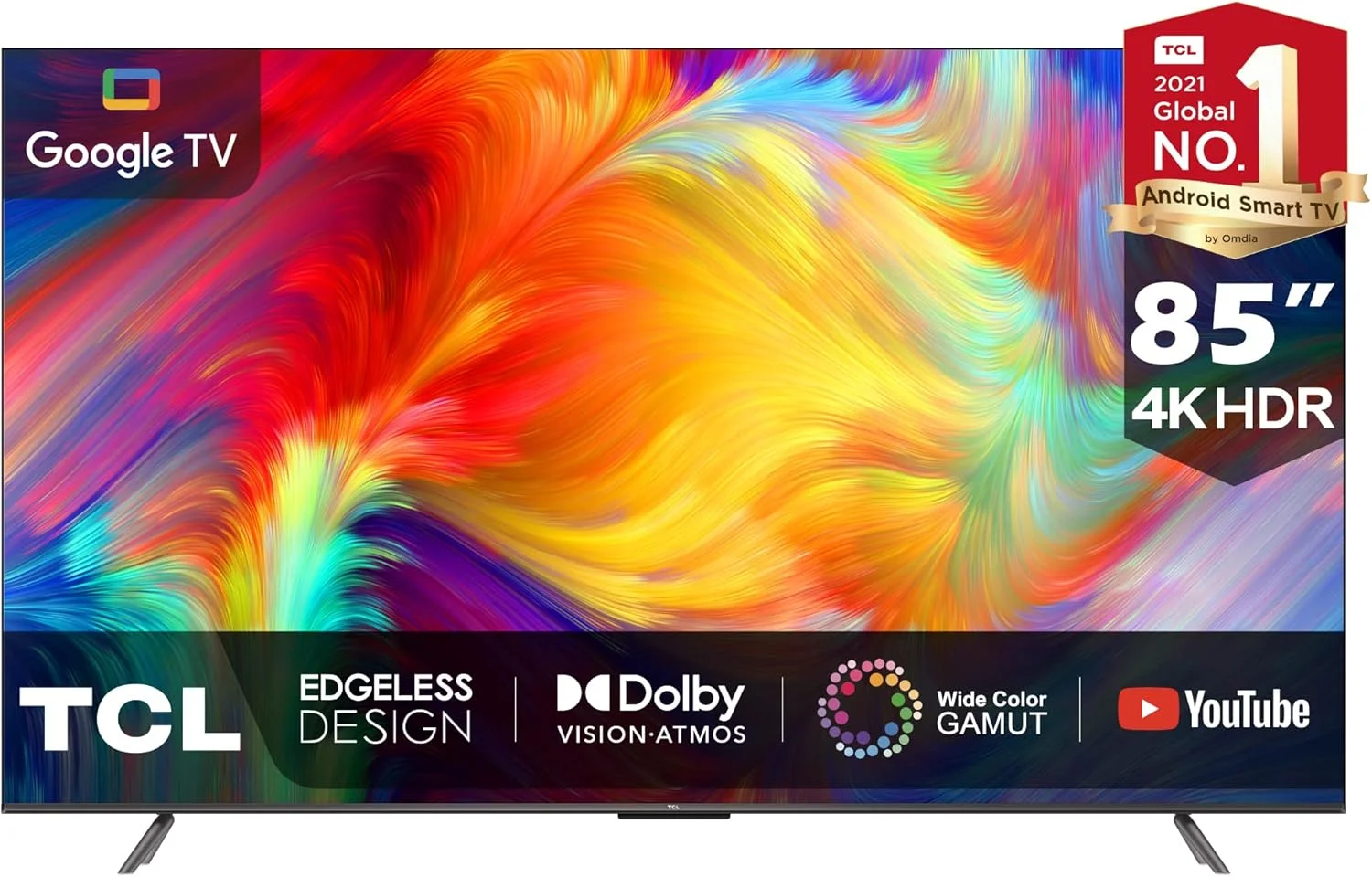 تلویزیون هوشمند 85 اینچی TCL 4K Ultra HD، تلویزیون گوگل با کنترل صوتی بدون دست، Dolby Vision & Dolby Atmos، HDR 10، Chromecast داخلی و Google Assistant، 60HZ MEMC، 85P735 (مدل 2023)