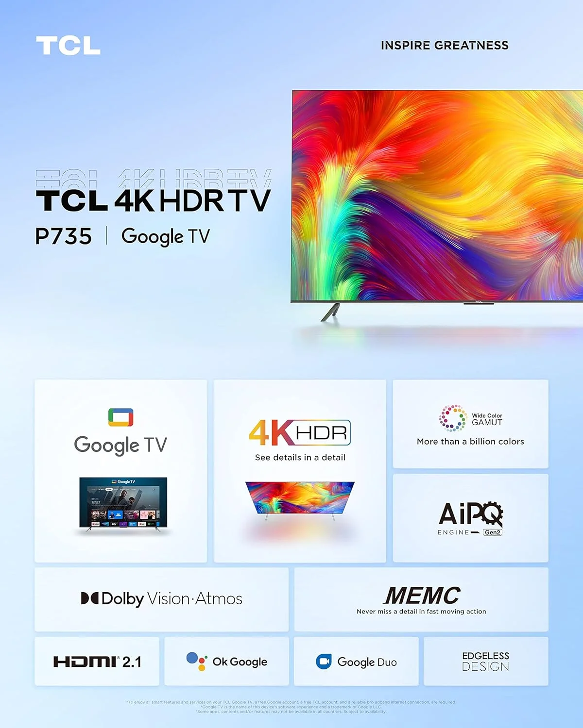 تلویزیون هوشمند 85 اینچی TCL 4K Ultra HD، تلویزیون گوگل با کنترل صوتی بدون دست، Dolby Vision & Dolby Atmos، HDR 10، Chromecast داخلی و Google Assistant، 60HZ MEMC، 85P735 (مدل 2023) تلویزیون هوشمند 85 اینچی TCL 4K Ultra HD، تلویزیون گوگل با کنترل صوتی بدون دست، Dolby Vision & Dolby Atmos، HDR 10، Chromecast داخلی و Google Assistant، 60HZ MEMC، 85P735 (مدل 2023)