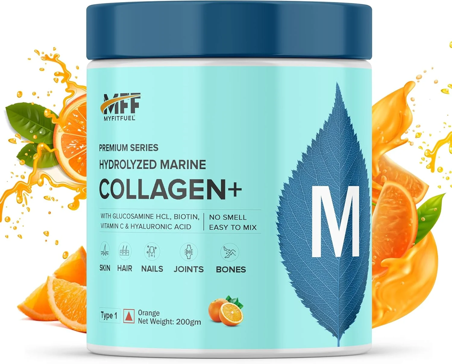 کلاژن دریایی هیدرولیز شده با گلوکزامین، اسید هیالورونیک، بیوتین، روی و ویتامین C | برای پوست، مو، ناخن و مفاصل (پرتقال، 200 گرم)