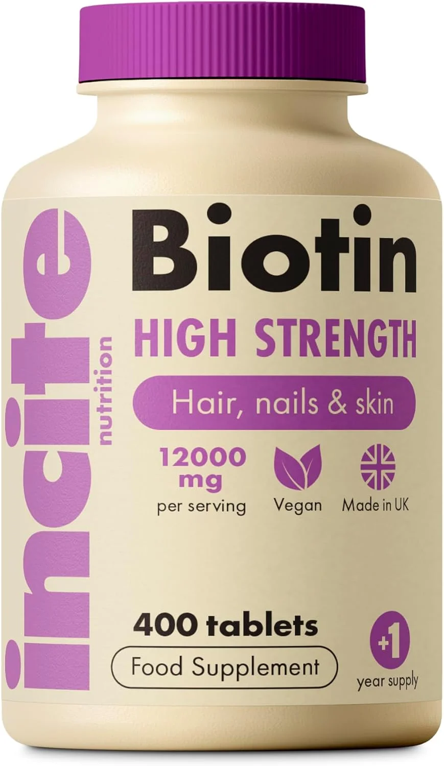 مکمل بیوتین برای رشد مو اینسایت نوتریشن 12000 میکروگرم - 400 قرص کوچک 6 میلی متری (بیش از یک سال تامین) - قرص های بیوتین برای مو برای مردان و زنان