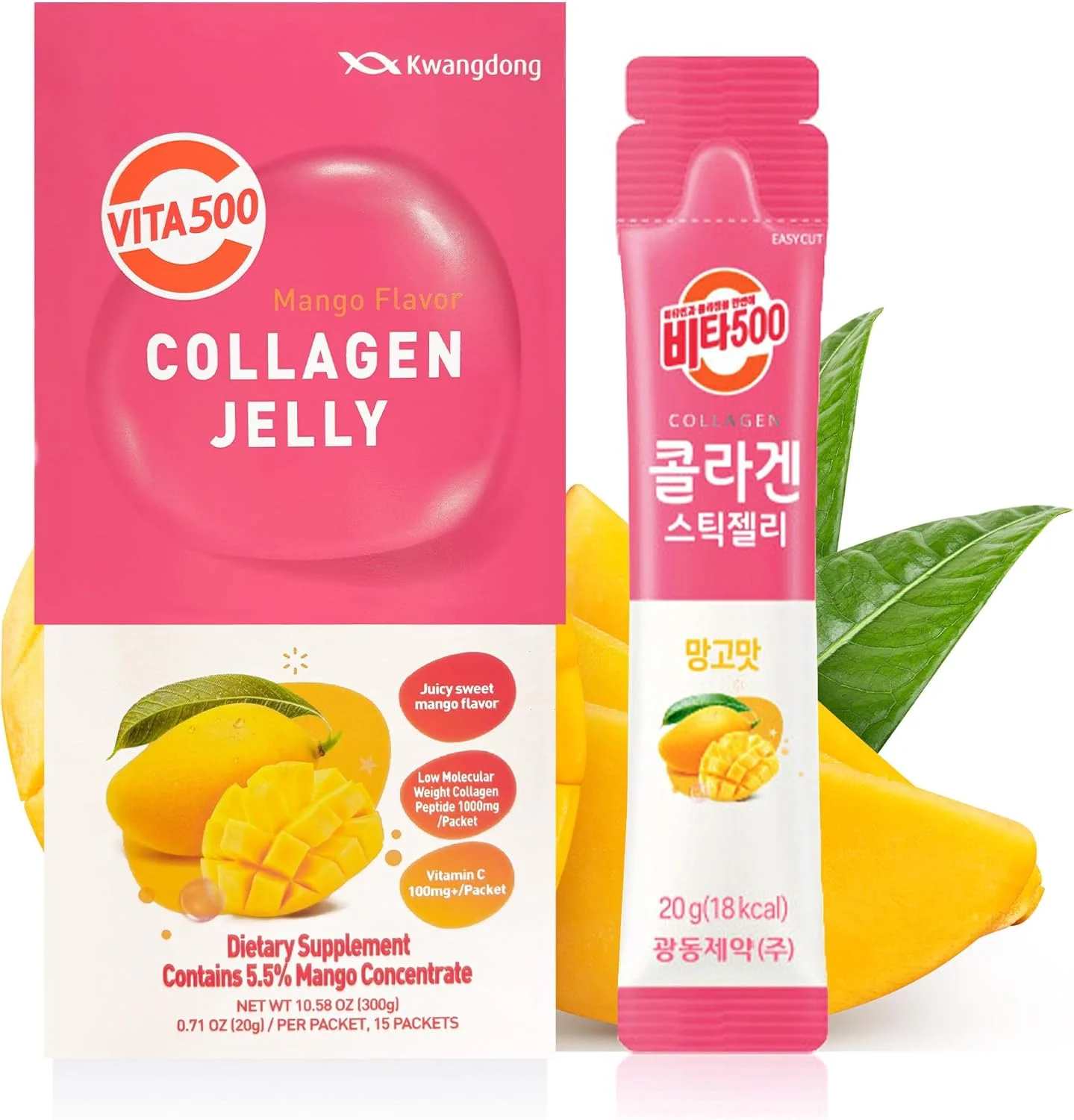 کوانگدونگ - ویتا 500 پپتیدهای کلاژن انبه در ژله ای استیک کره ای با ویتامین C | کلاژن دریایی برای مو و پوست