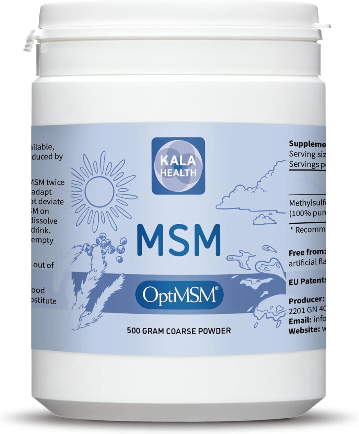 کالا هلث - OptiMSM® پودر MSM با تقطیر چند مرحله ای (متیل سولفونیل متان) دانه درشت (کریستال) 500 گرم، گوگرد طبیعی خالص برای مفاصل، پوست، مو و ناخن - تست شده در آزمایشگاه - بدون افزودنی