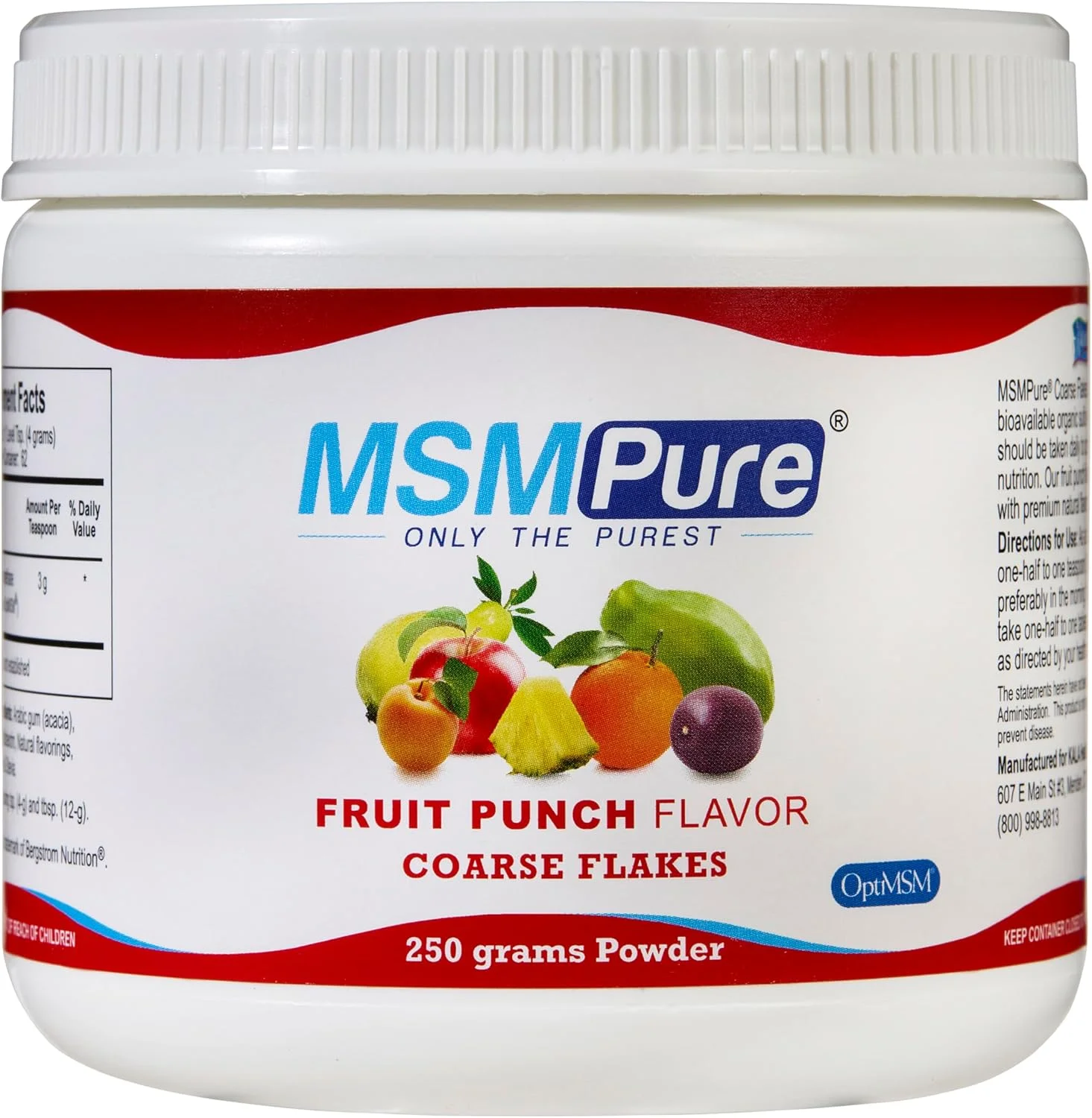 پودر MSM با طعم پانچ میوه Kala Health MSMPure - MSM ساخت آمریکا برای سلامت مفاصل، ظاهر پوست و پشتیبانی از مو و ناخن - 250 گرم، گوگرد ارگانیک