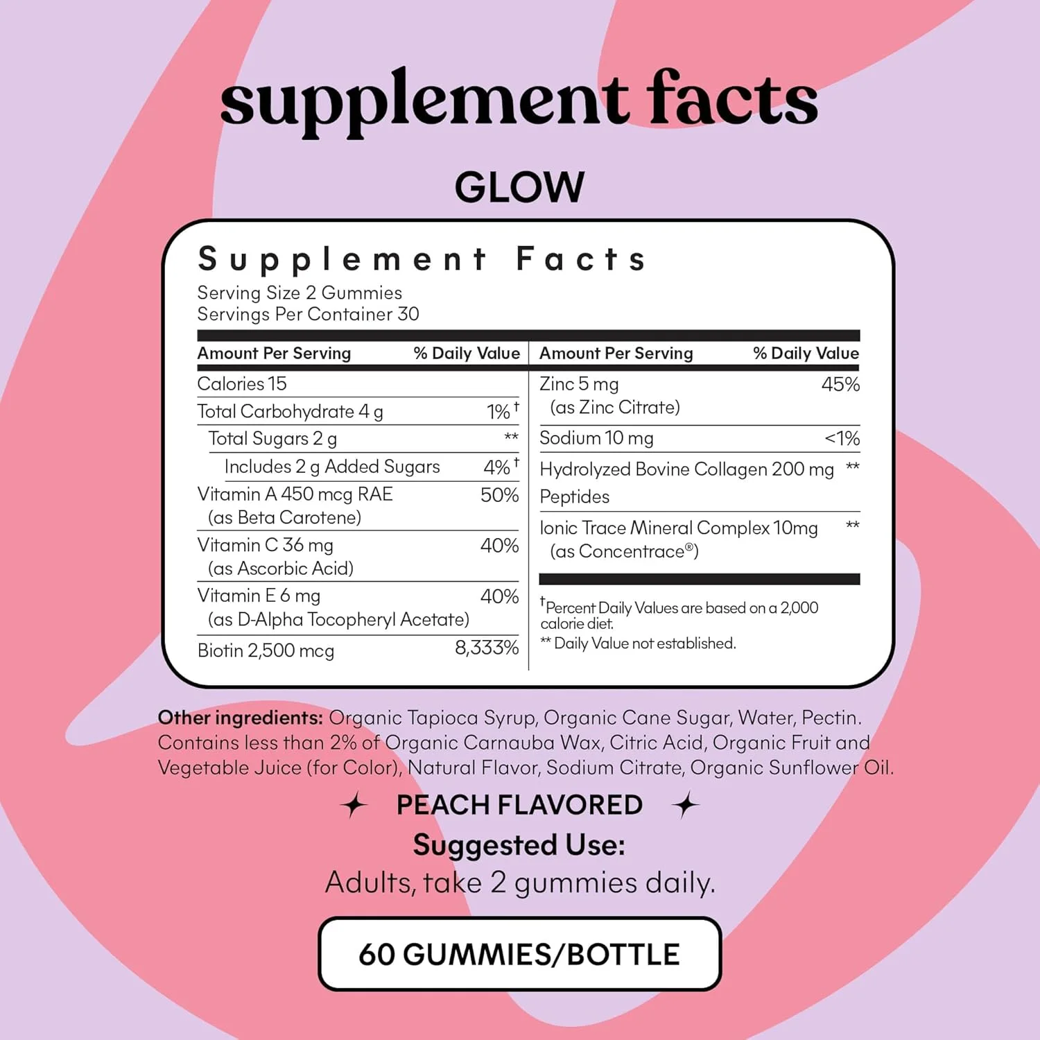 پاستیل مو کلاژن لم برای موهای قوی و ضخیم و کاهش ریزش مو با پپتیدهای کلاژن، بیوتین، مواد معدنی کمیاب، روی، ویتامین های A، C و E، بدون لبنیات و گلوتن، طعم هلو، 60 عدد