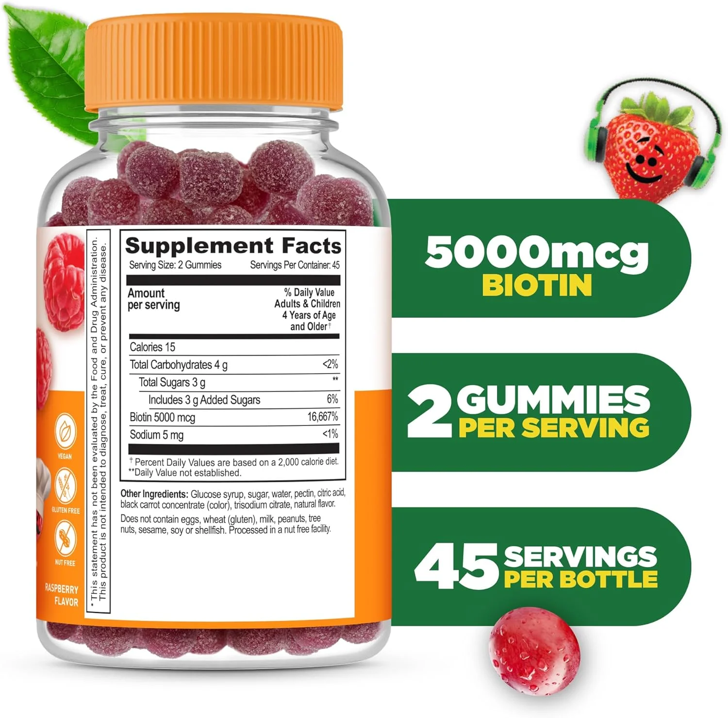 پاستیل بیوتین لایف ایبل برای کودکان - 5000 میکروگرم - مکمل ویتامین با طعم طبیعی عالی - گیاهی و بدون GMO - جویدنی - برای رشد مو و ناخن های زیبا و درخشان - برای کودکان - 90 پاستیل