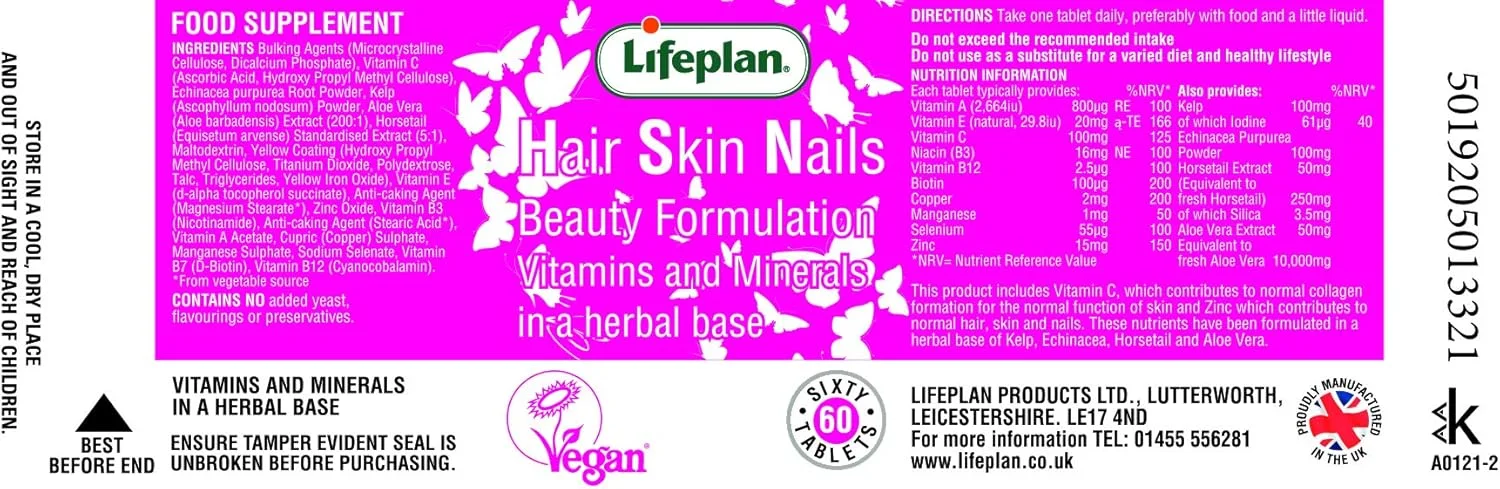 مکمل تقویت مو، پوست و ناخن لایف پلن - 60 عدد قرص. فرمولاسیون زیبایی، ویتامین ها و مواد معدنی موثر در حفظ سلامت مو، ناخن و پوست. (60 قرص)