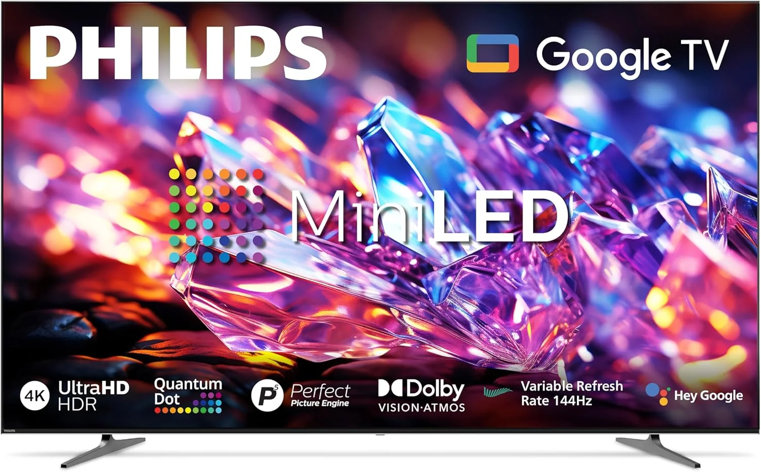 تلویزیون 100 اینچی فوق بزرگ پریمیوم QD MiniLED گوگل تی‌وی فیلیپس مدل 100MLED800/56، دالبی ویژن، دالبی اتموس، 144 هرتز، دستیار صوتی گوگل، 2025