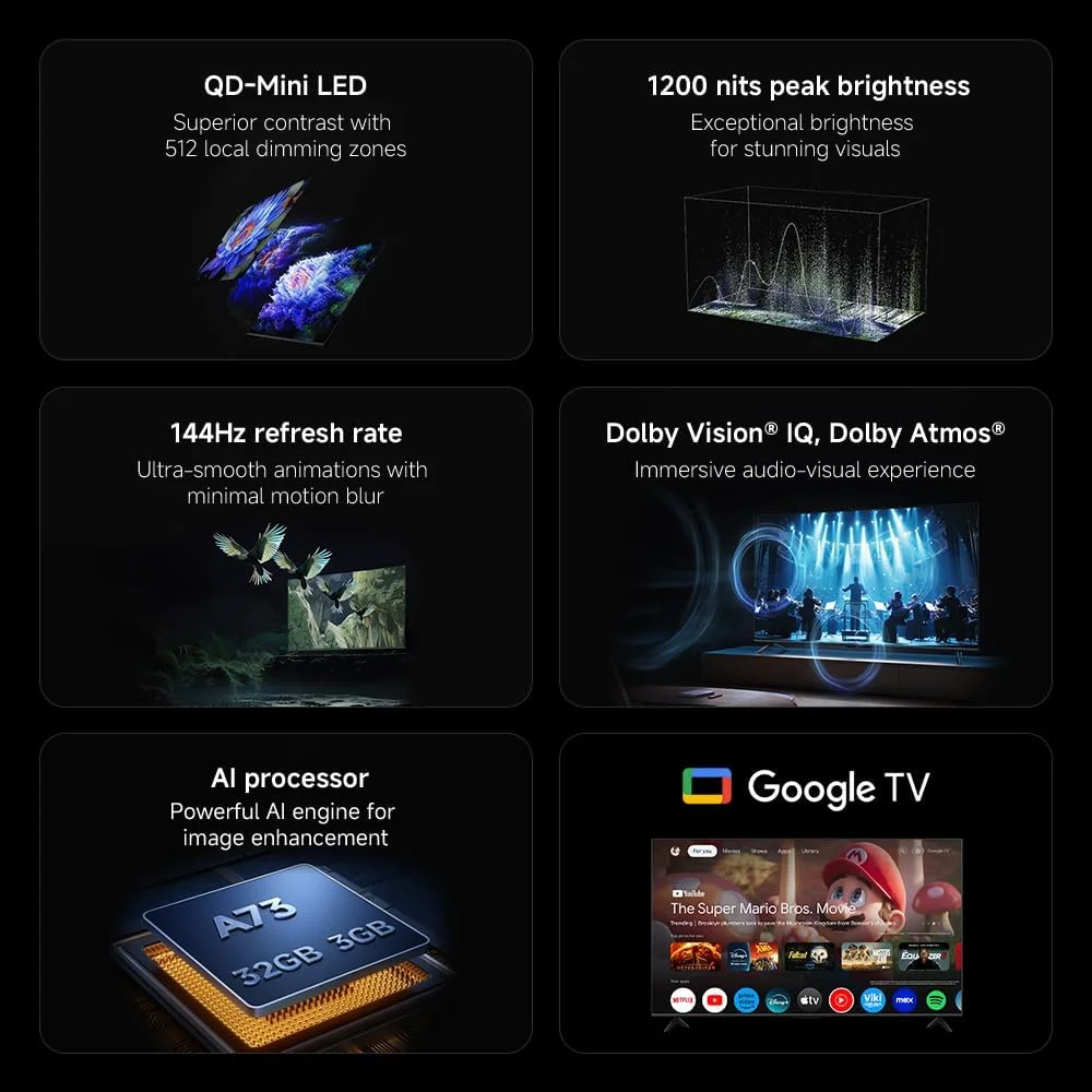 تلویزیون شیائومی S Mini LED 75 اینچ 2025 | نمایشگر 4K QD-MiniLED روشن با رنگ دقیق | نرخ نوسازی 144 هرتز | طراحی فلزی ممتاز با حاشیه فوق العاده باریک | موتور هوش مصنوعی قدرتمند برای بهبود تصویر