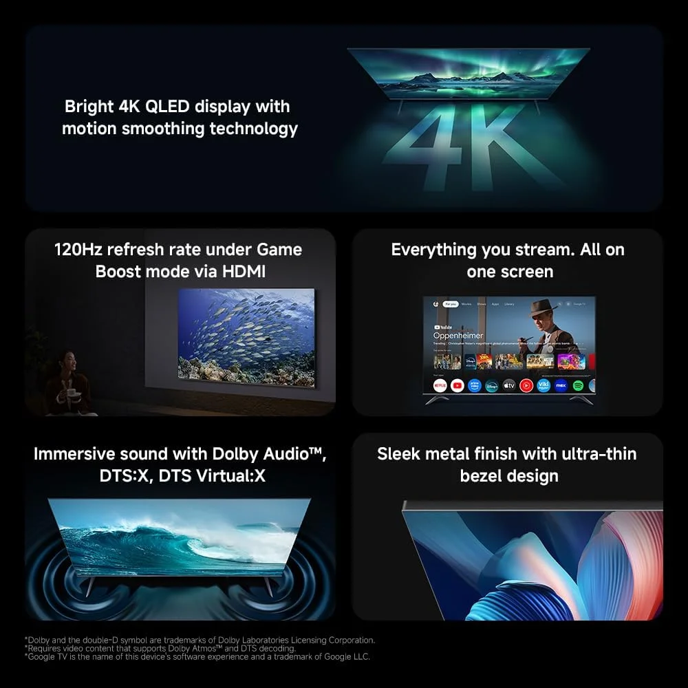 تلویزیون شیائومی A Pro 75 اینچ 2026 | Google TV | نمایشگر 4K QLED | Dolby Audio، DTS-X و DTS Virtual:X | روکش فلزی ممتاز | کنترل از راه دور بلوتوثی 360 درجه