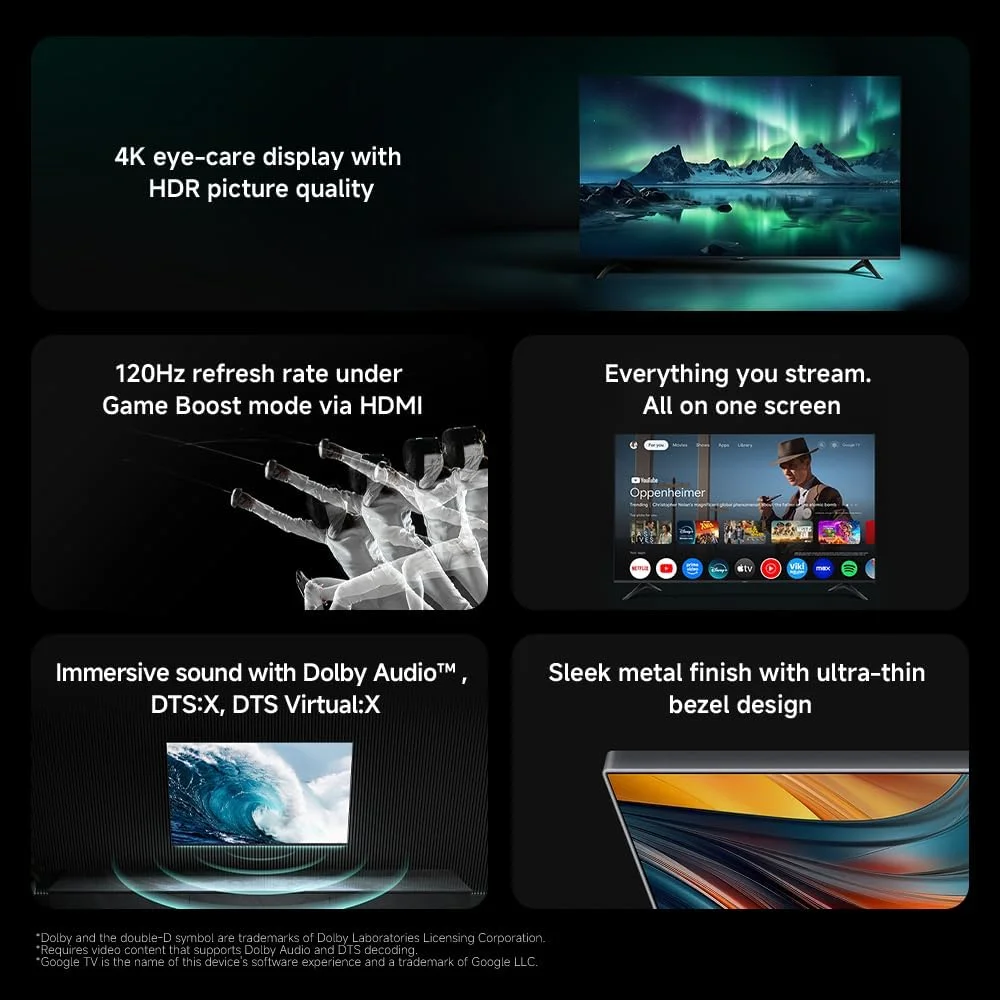 تلویزیون شیائومی A50 4K با نمایشگر محافظت از چشم، کیفیت تصویر HDR و نرخ تازه‌سازی 120 هرتز در حالت Game Boost از طریق HDMI