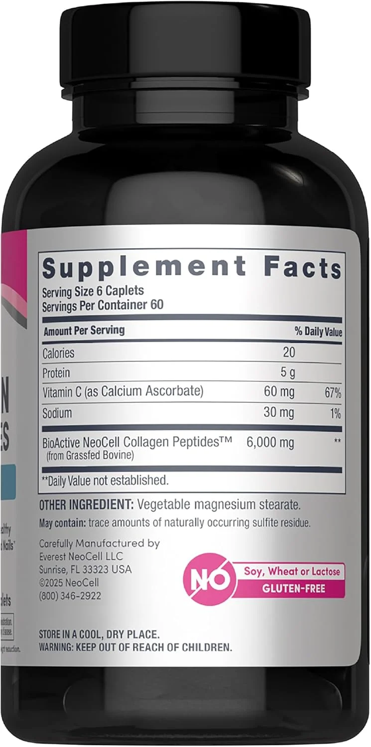 نئوسل سوپر کلاژن با ویتامین C، 360 عدد قرص کلاژن، برند برتر قرص کلاژن، غیر تراریخته، تغذیه شده با علف، بدون گلوتن، پپتیدهای کلاژن نوع 1 و 3 برای مو، پوست، ناخن و مفاصل (بسته بندی ممکن است متفاوت باشد)
