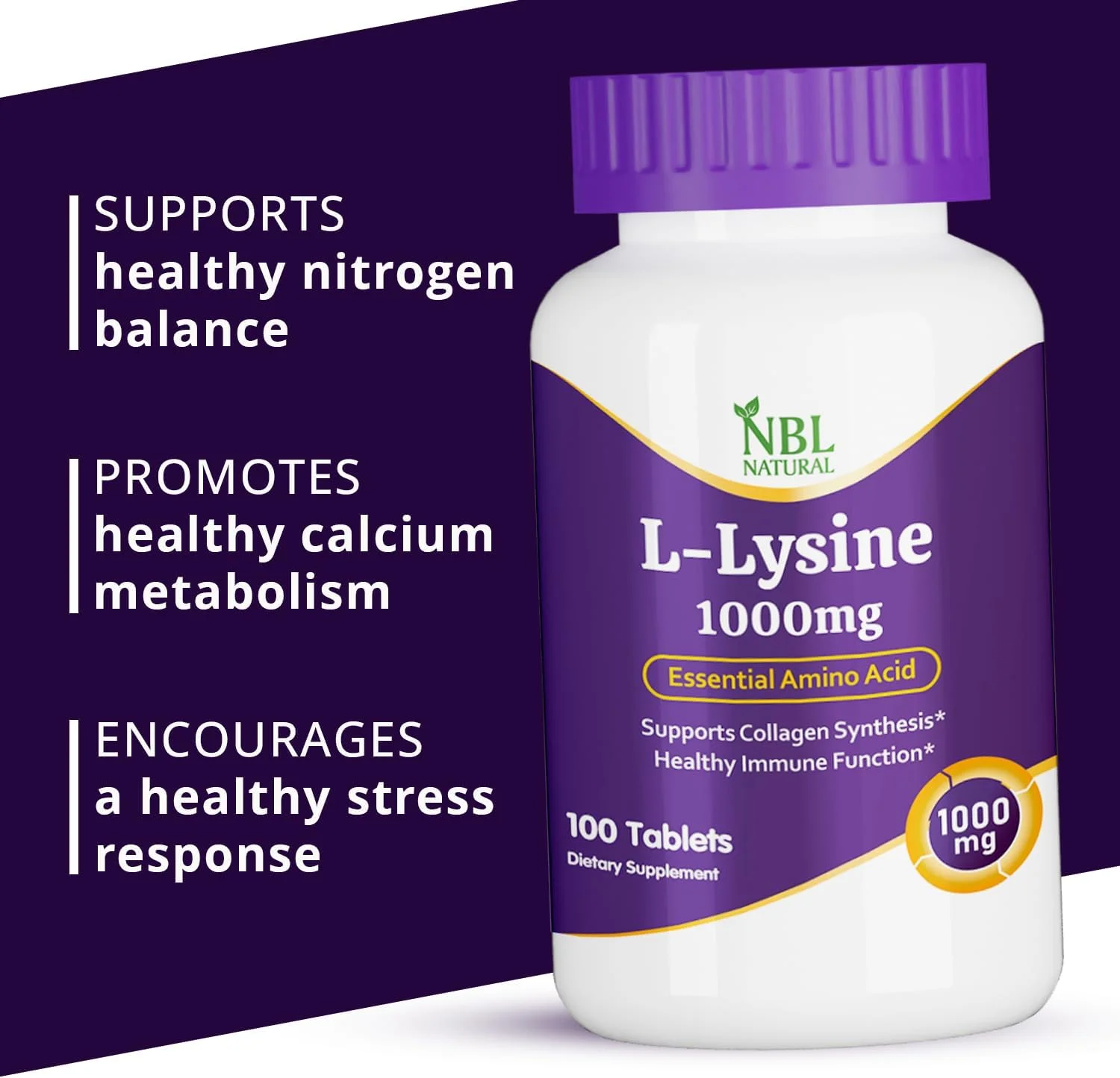 مکمل ال-لیزین طبیعی NBL، 1000 میلی گرم اسید آمینه ضروری، 100 قرص مکمل ال-لیزین طبیعی NBL، 1000 میلی گرم اسید آمینه ضروری، 100 قرص
