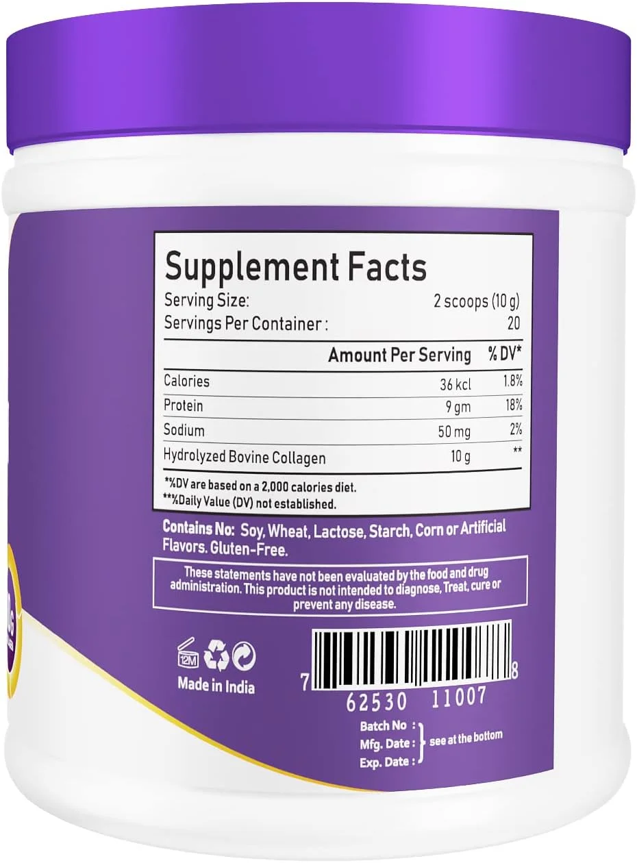 پودر پپتیدهای سوپر کلاژن طبیعی NBL نوع I و III بدون طعم 200 گرم مکمل برای پوست، مو، ناخن های سالم و پشتیبانی از مفاصل | فرمول ضد پیری برای مفاصل و مکمل زیبایی سوپر کلاژن