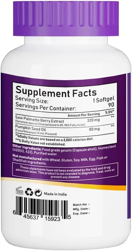 عصاره نخل اره ای طبیعی NBL 320 میلی گرم با روغن تخم کدو، 90 سافت ژل