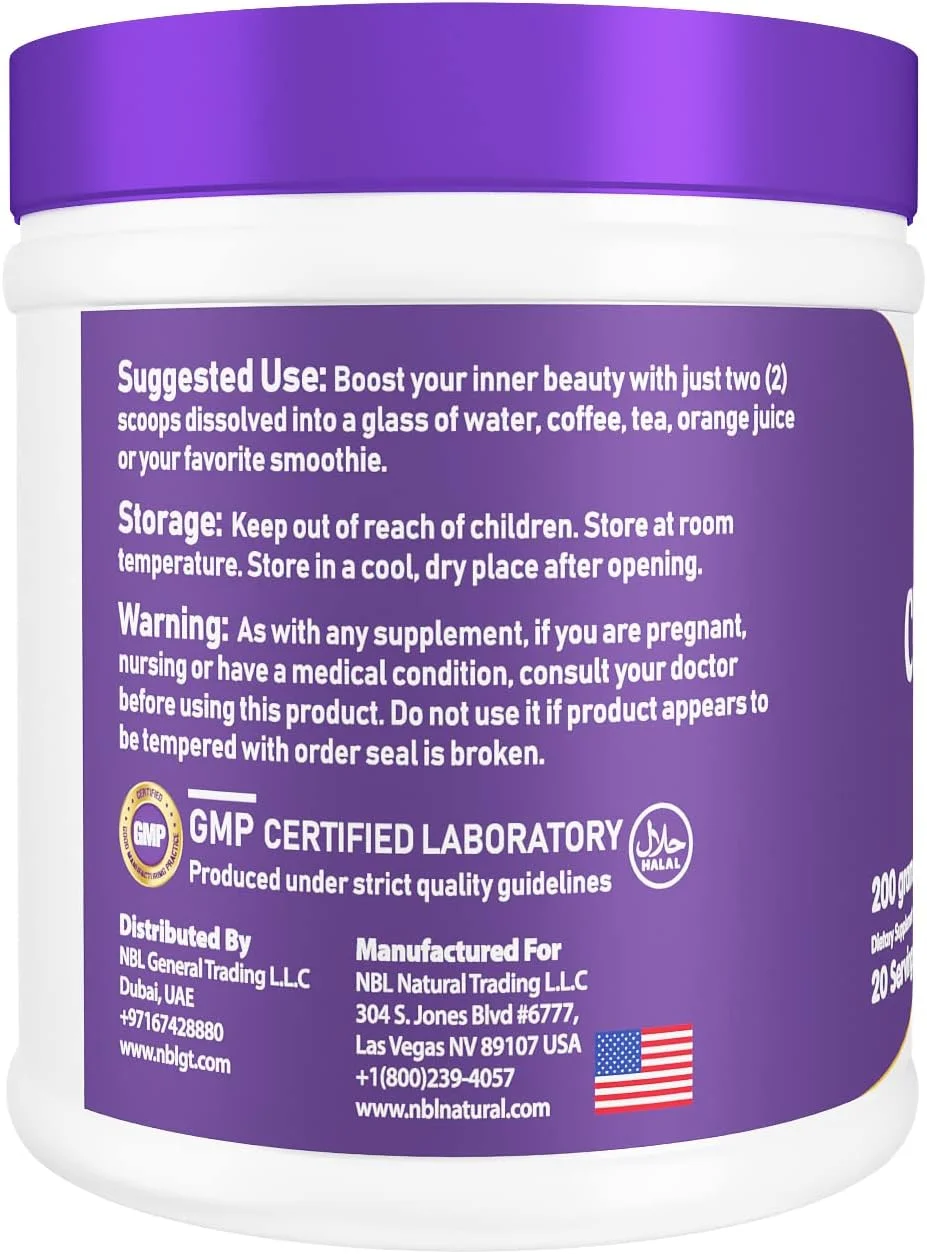 پودر پپتیدهای سوپر کلاژن طبیعی NBL نوع I و III بدون طعم 200 گرم مکمل برای پوست، مو، ناخن های سالم و پشتیبانی از مفاصل | فرمول ضد پیری برای مفاصل و مکمل زیبایی سوپر کلاژن