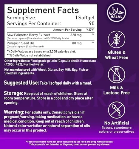 عصاره نخل اره ای طبیعی NBL 320 میلی گرم با روغن تخم کدو، 90 سافت ژل