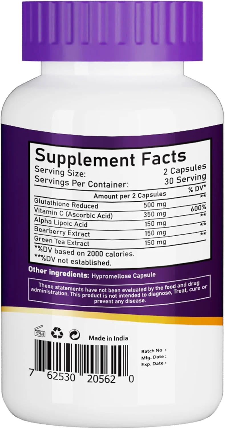 مکمل گلوتاتیون پیشرفته NBL NATURAL با ویتامین C، آلفا لیپوئیک اسید، عصاره توت خرس و عصاره چای سبز، پشتیبانی از روشن شدن پوست، 60 کپسول