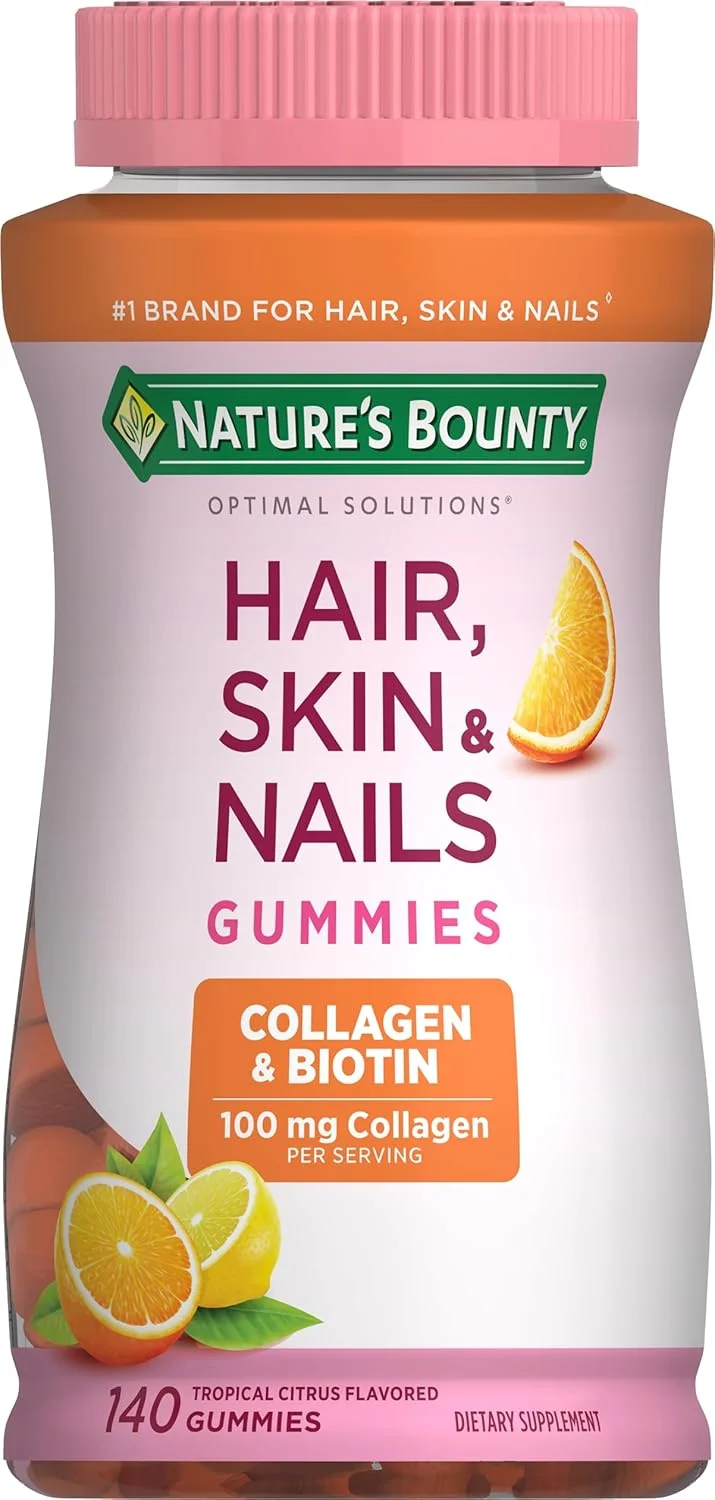 پاستیل های تقویت کننده مو، پوست و ناخن Nature's Bounty با بیوتین و کلاژن، پشتیبانی از سلامت مو، پوست و ناخن، 2500 میکروگرم، با طعم مرکبات، 140 عدد